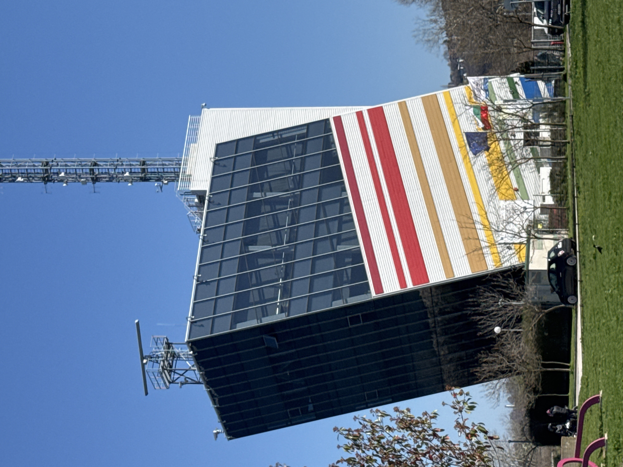 Varna TV Tower observed with distinctive colored stripes