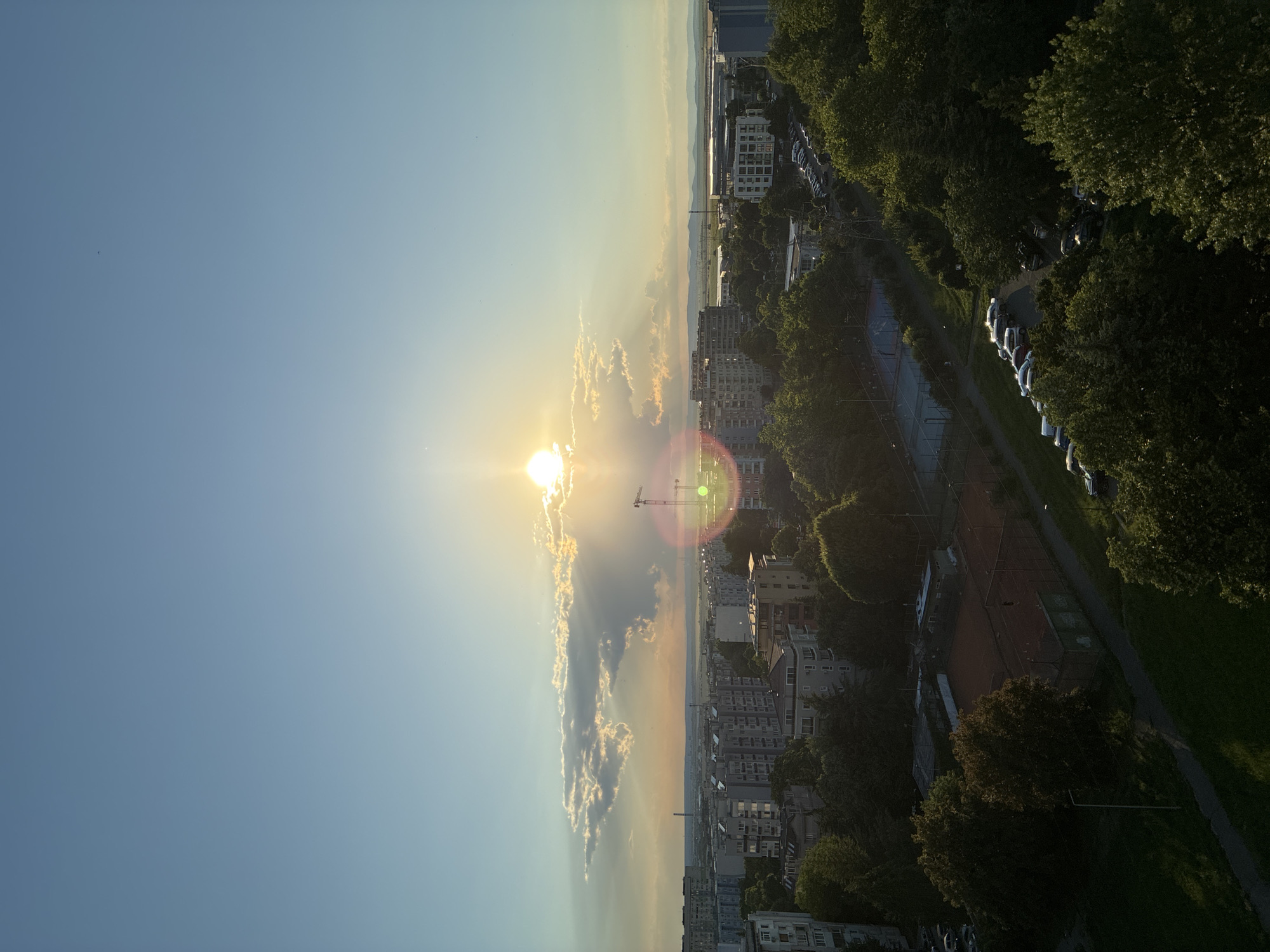 Burgas skyline tracked from golden hour to nightfall