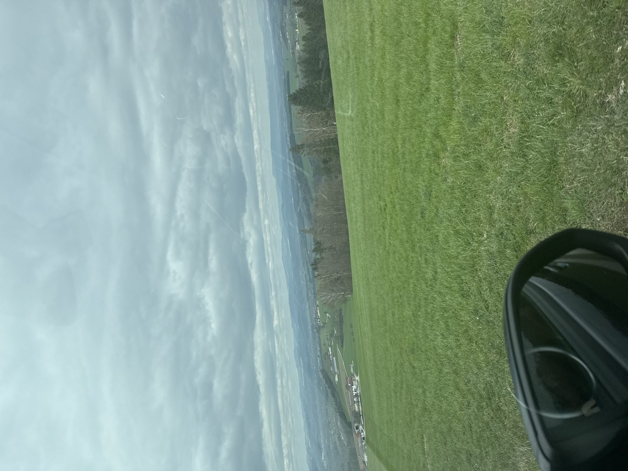 Rural Austrian countryside viewed from car windows in Euratsfeld