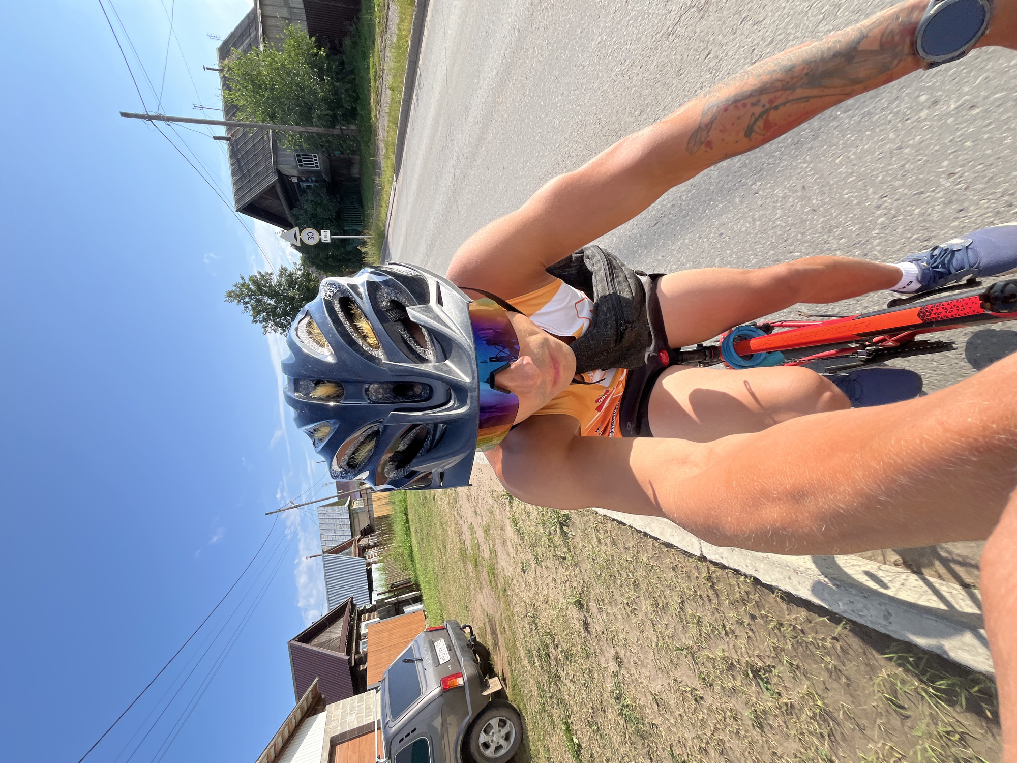 First-person cycling through the streets of Chaikovsky, Russia