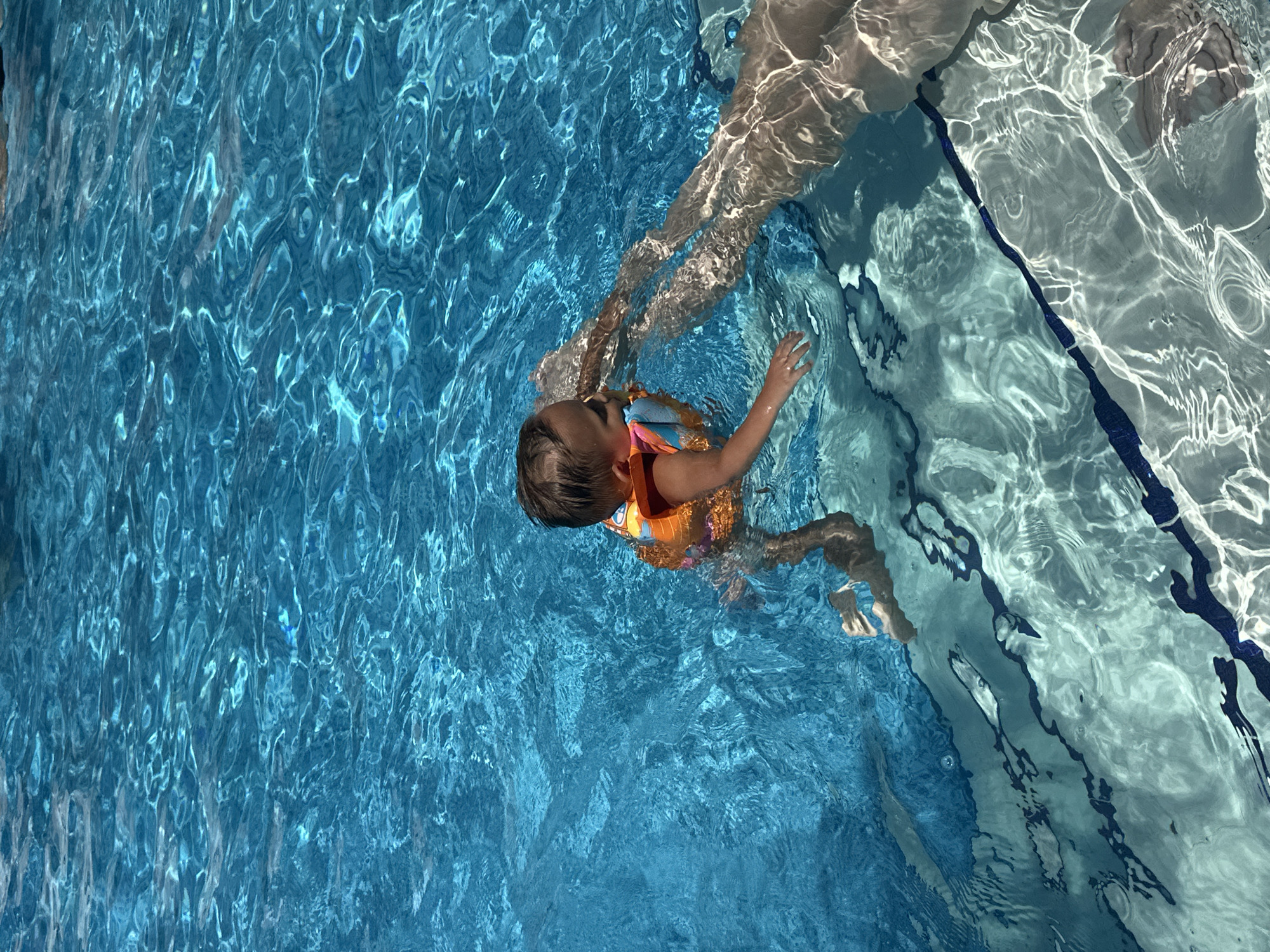 Sunny pool day in Sochi with swimmers and kids in the water