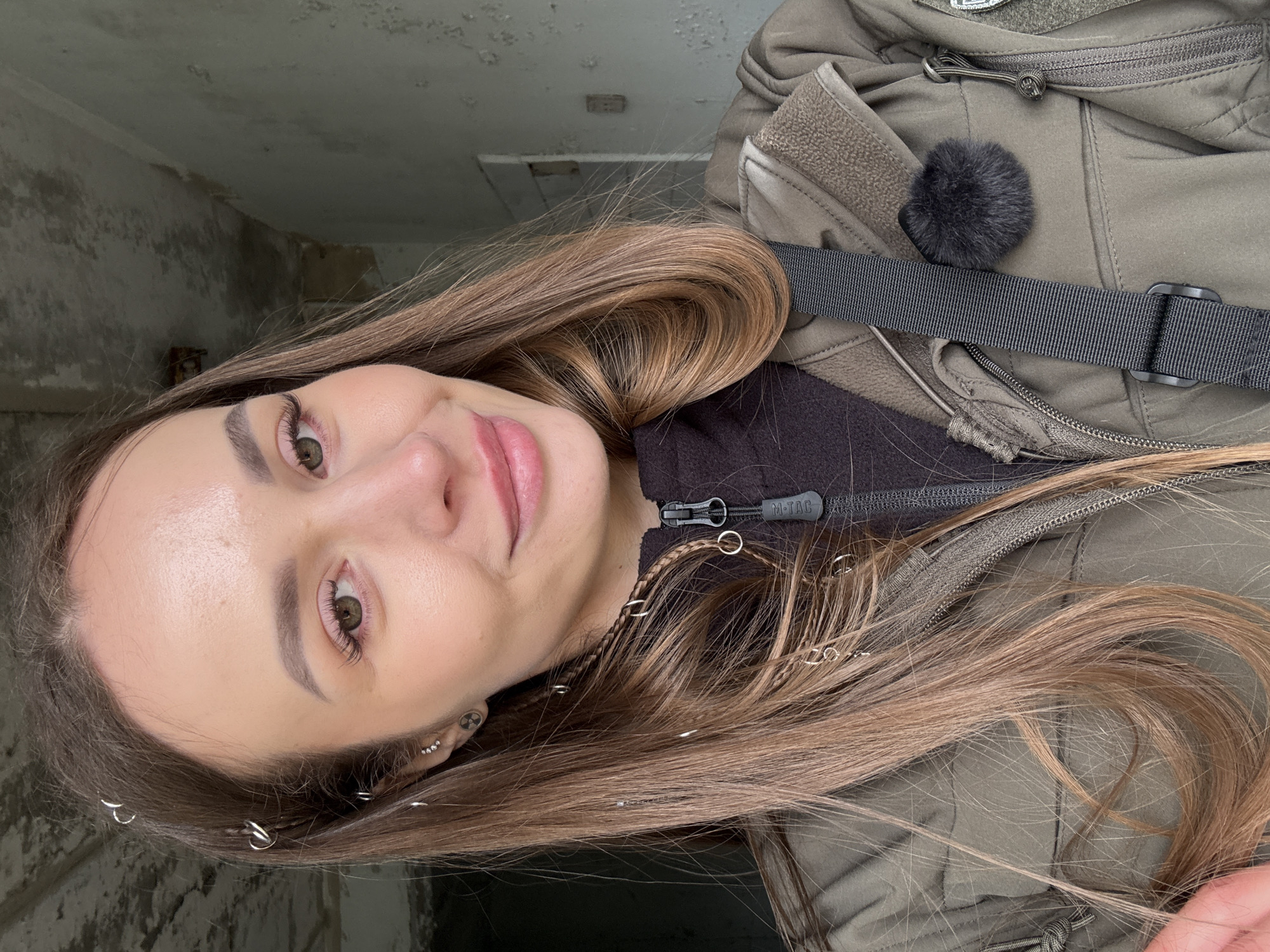 Woman explores abandoned buildings in Prypiat, Ukraine