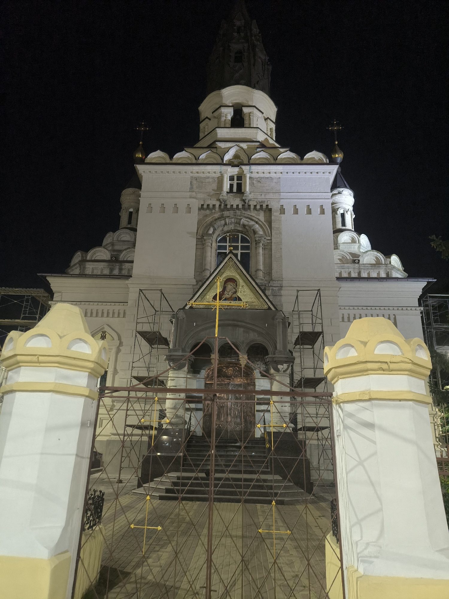 Nighttime scenes around central Mykolaiv, Ukraine