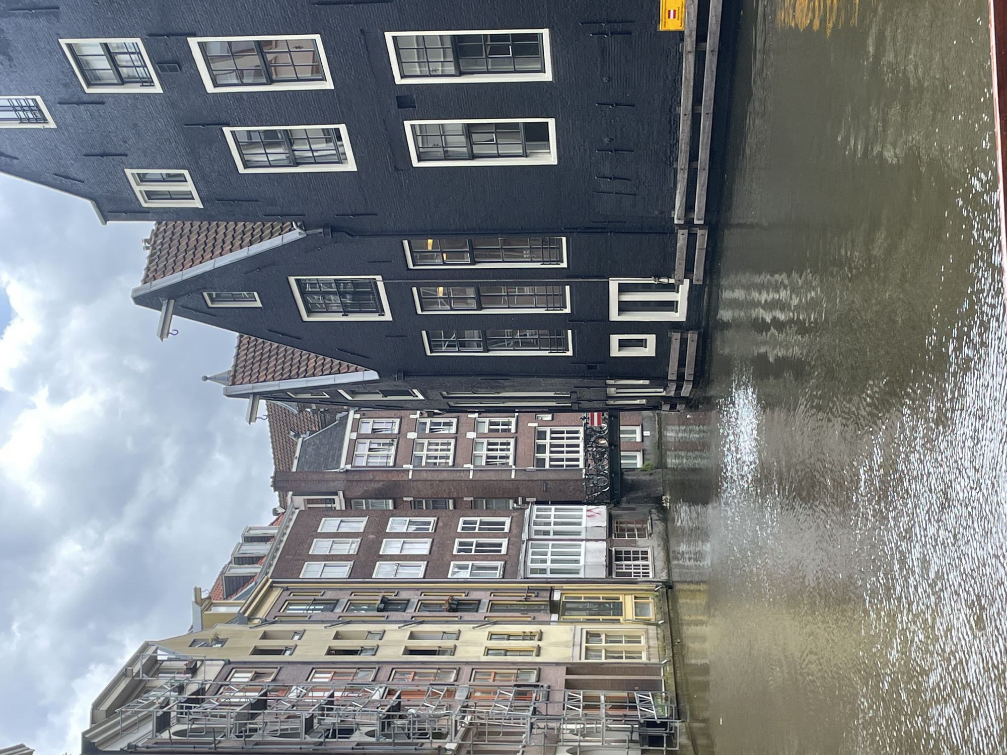Amsterdam canal life documented during overcast afternoon