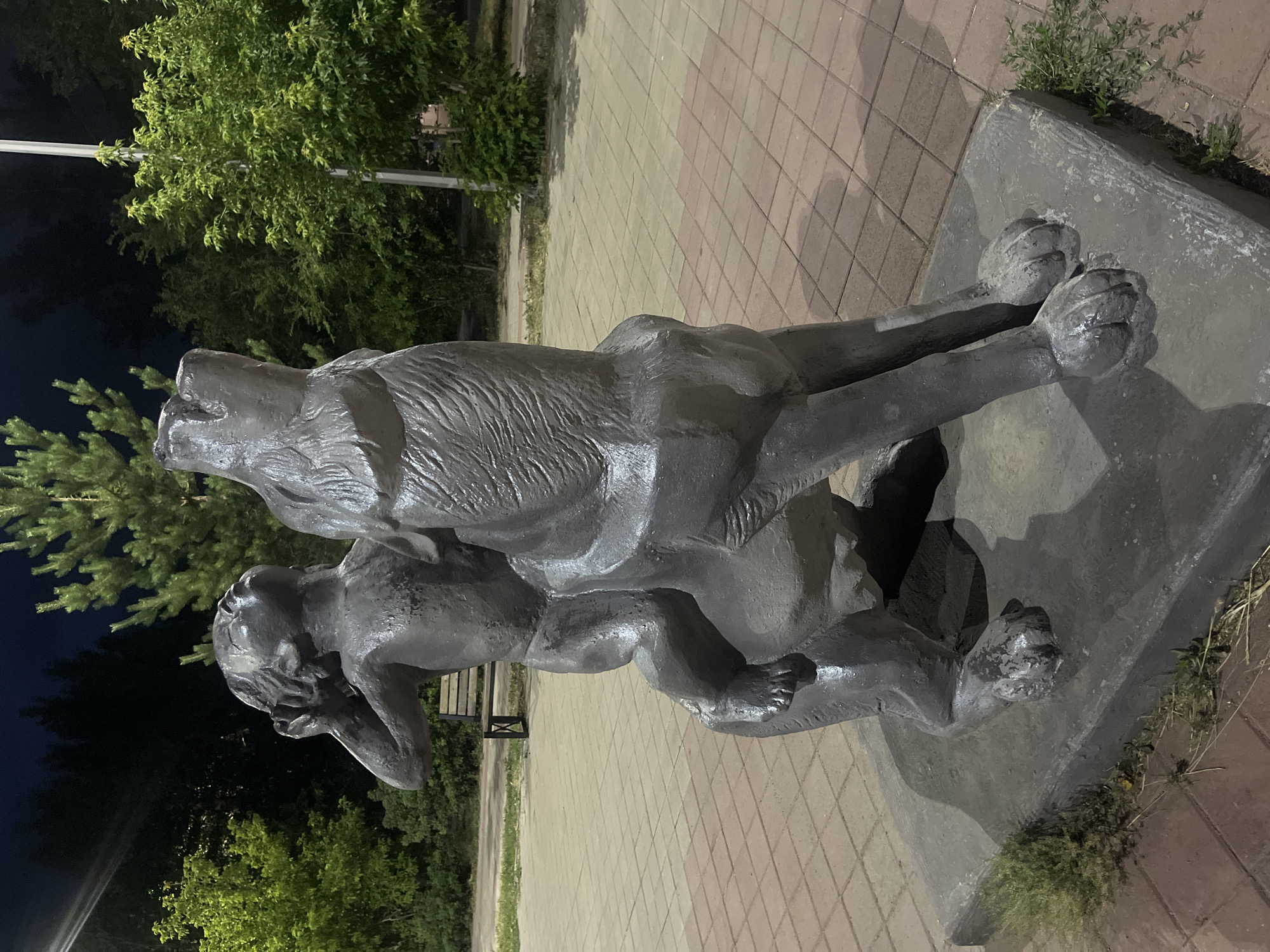 Wolf-riding statue listens skyward in Karaganda city center