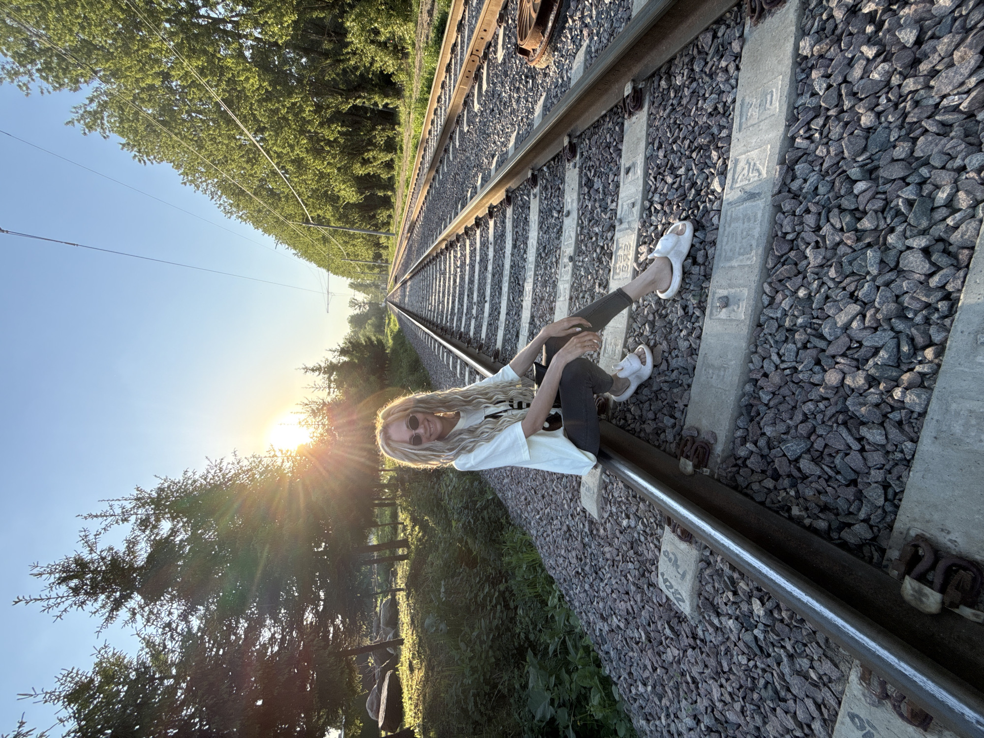 Woman photographed on railway tracks in western Russia