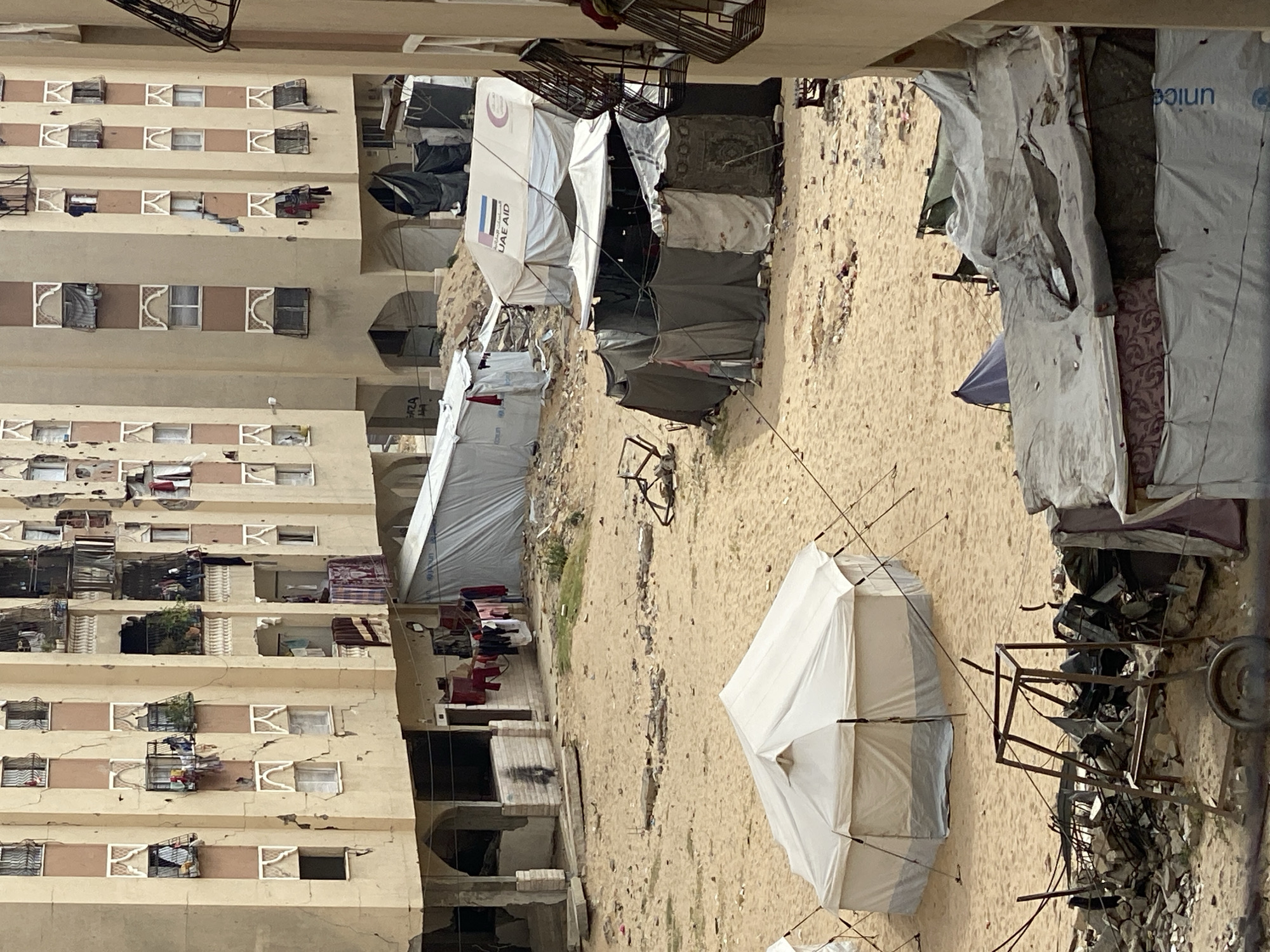 Khan Yunis tent settlements and damaged infrastructure documented