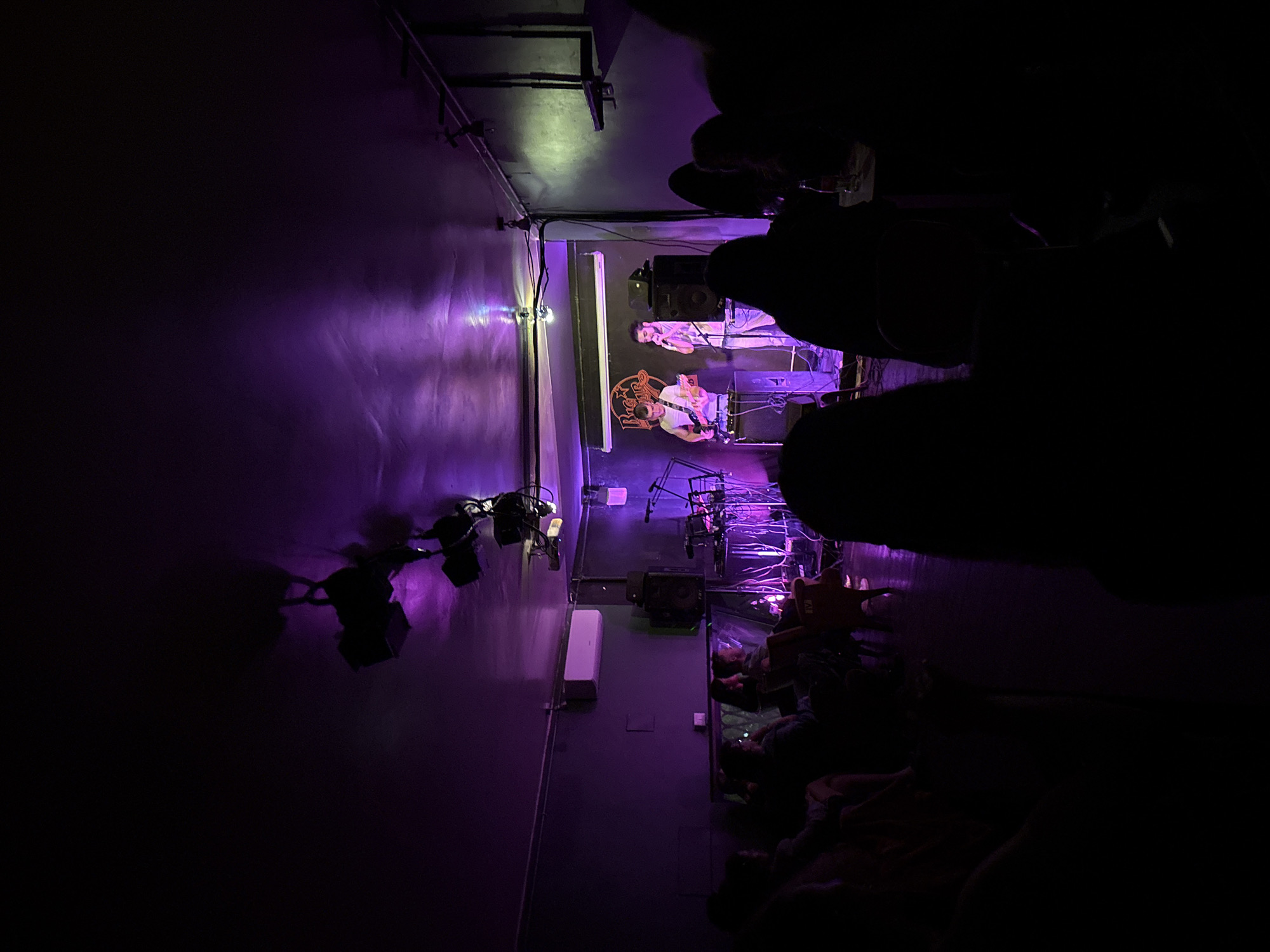 Live music performance with purple lighting observed in Rome venue