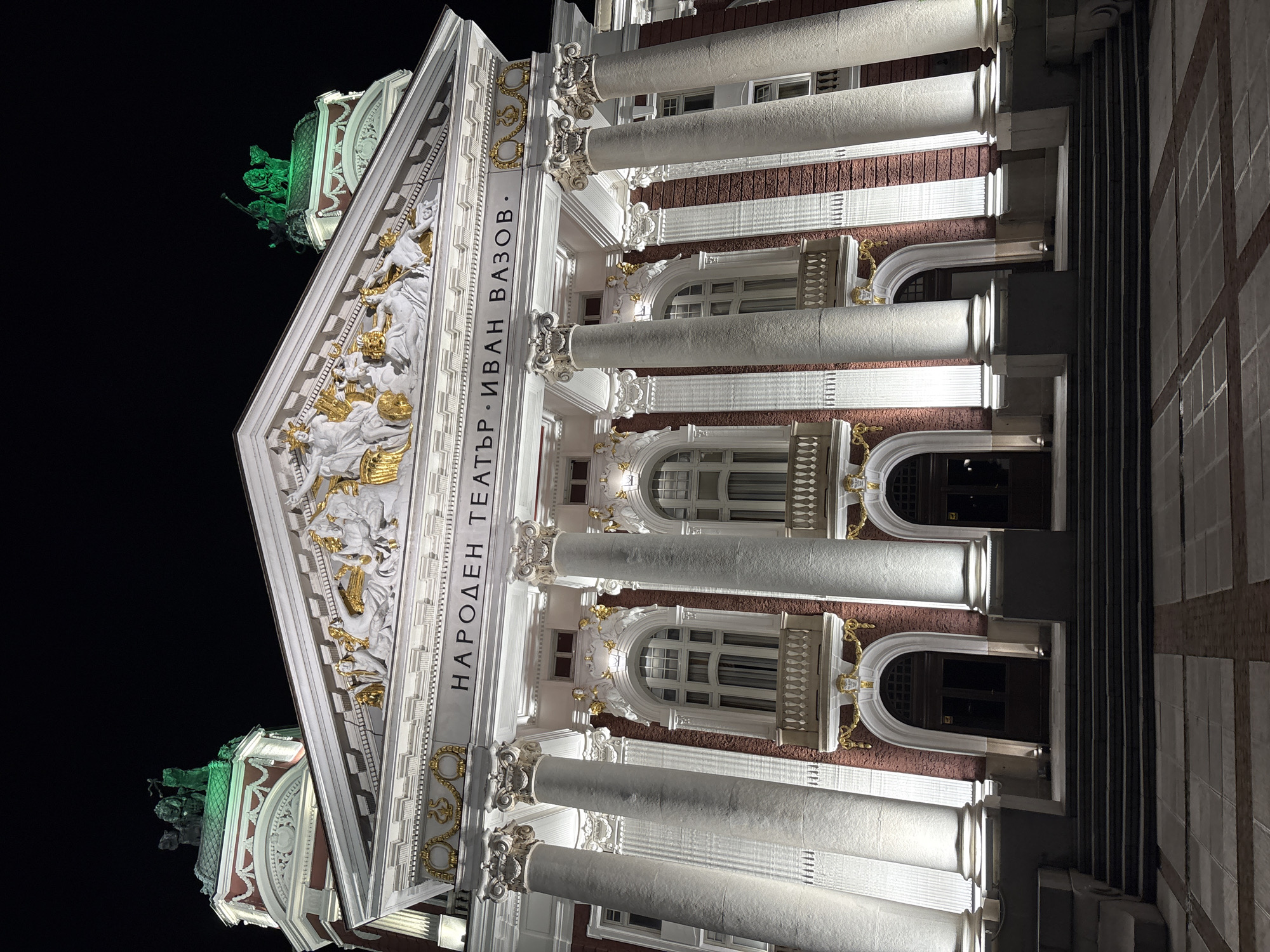 Evening visit documented at Sofia's illuminated National Theatre