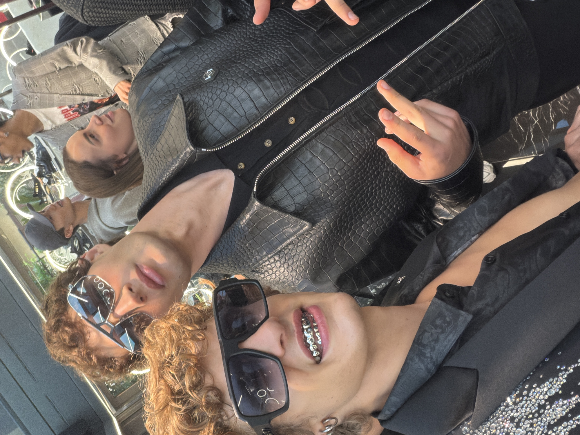 Selfies and street style at a Milan fashion event