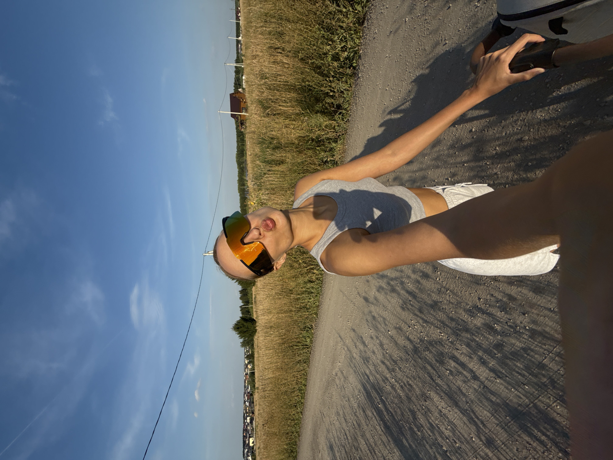 Selfie session on a rural dirt road in Podshivalovo, Russia