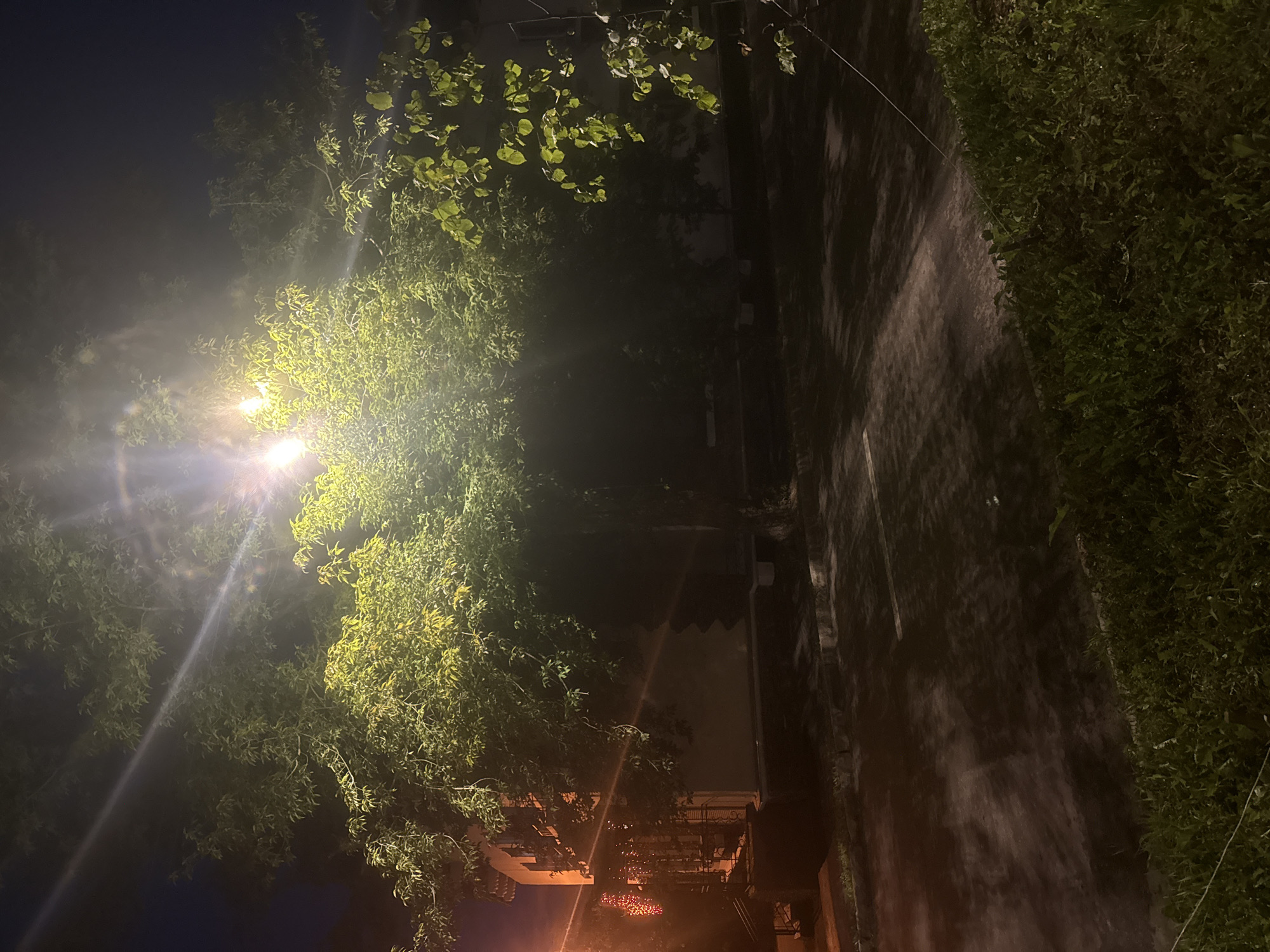 Nighttime park and archway in Magnitogorsk, Russia