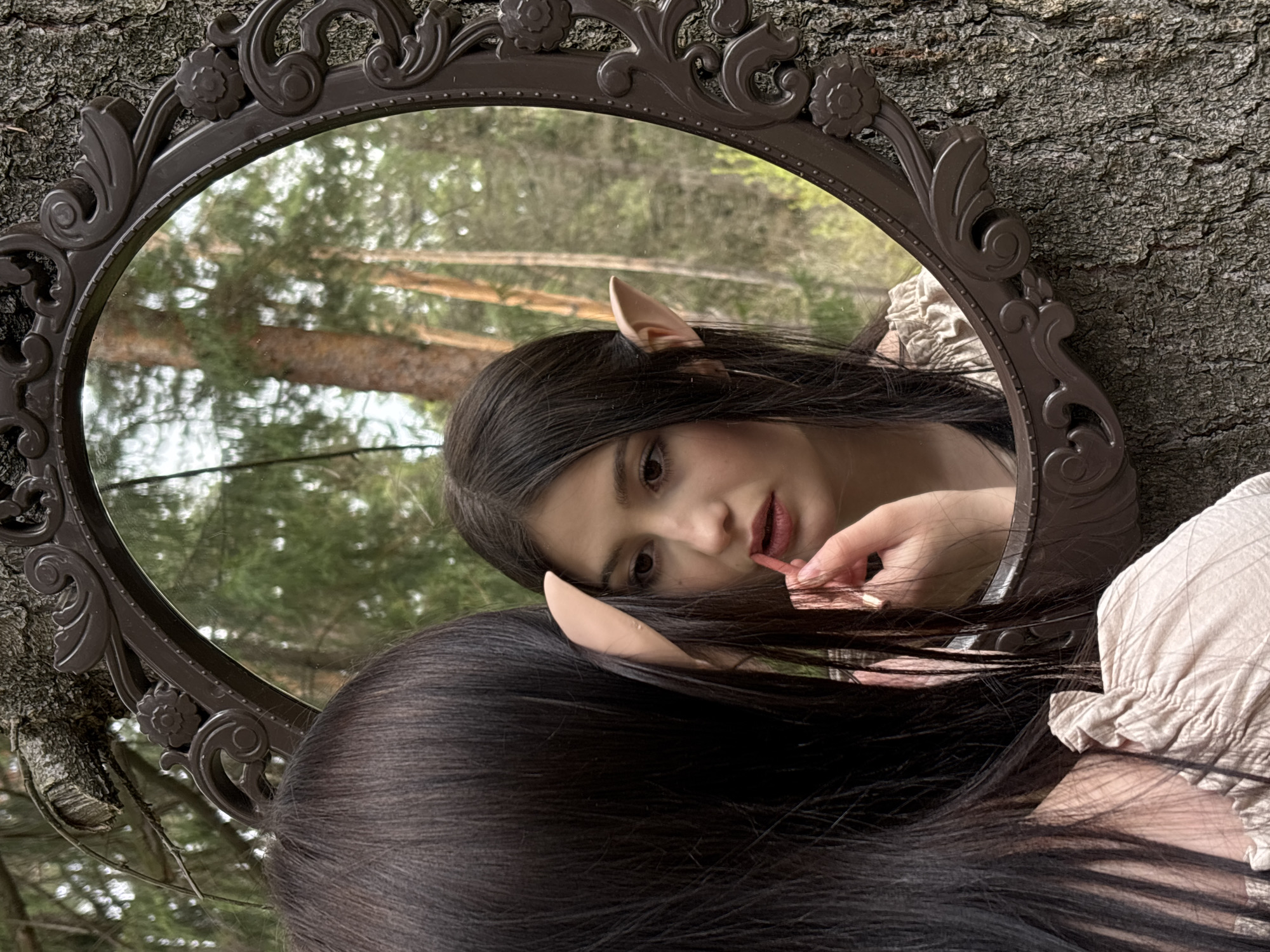 Young women photograph forest session near Фоки, Russia