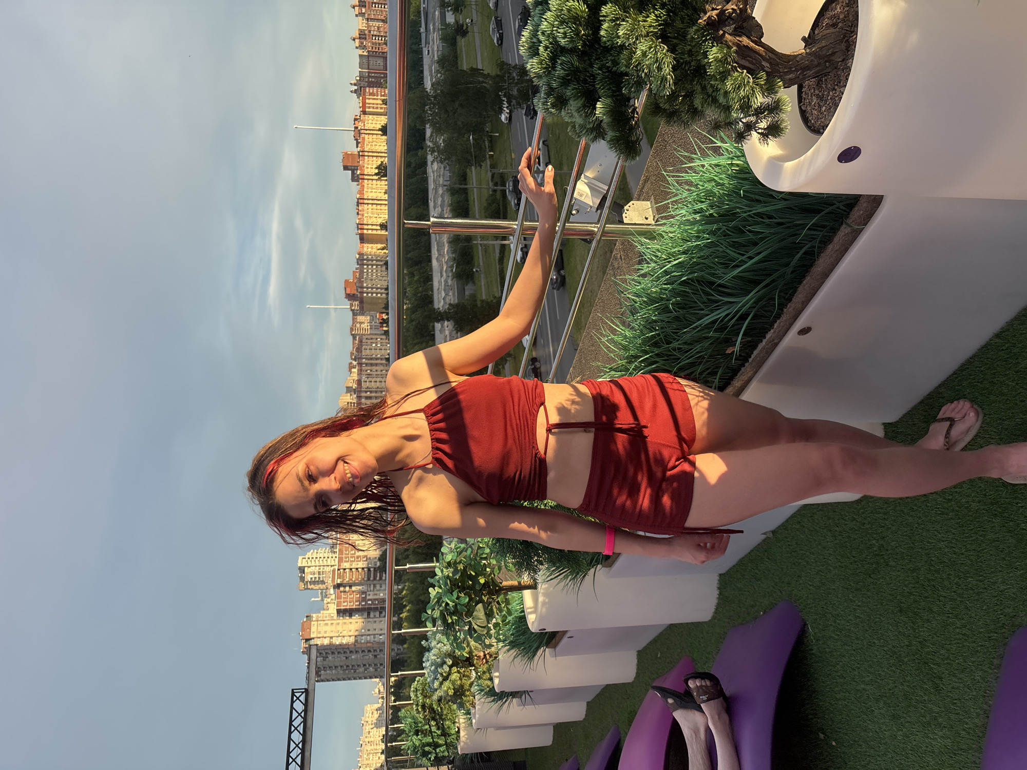St. Petersburg rooftop hang with Lakhta Center looming behind