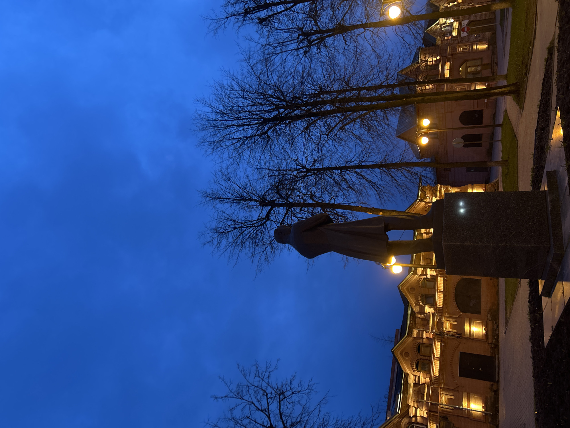 Evening scenes documented across Klin, Russia during dusk hours