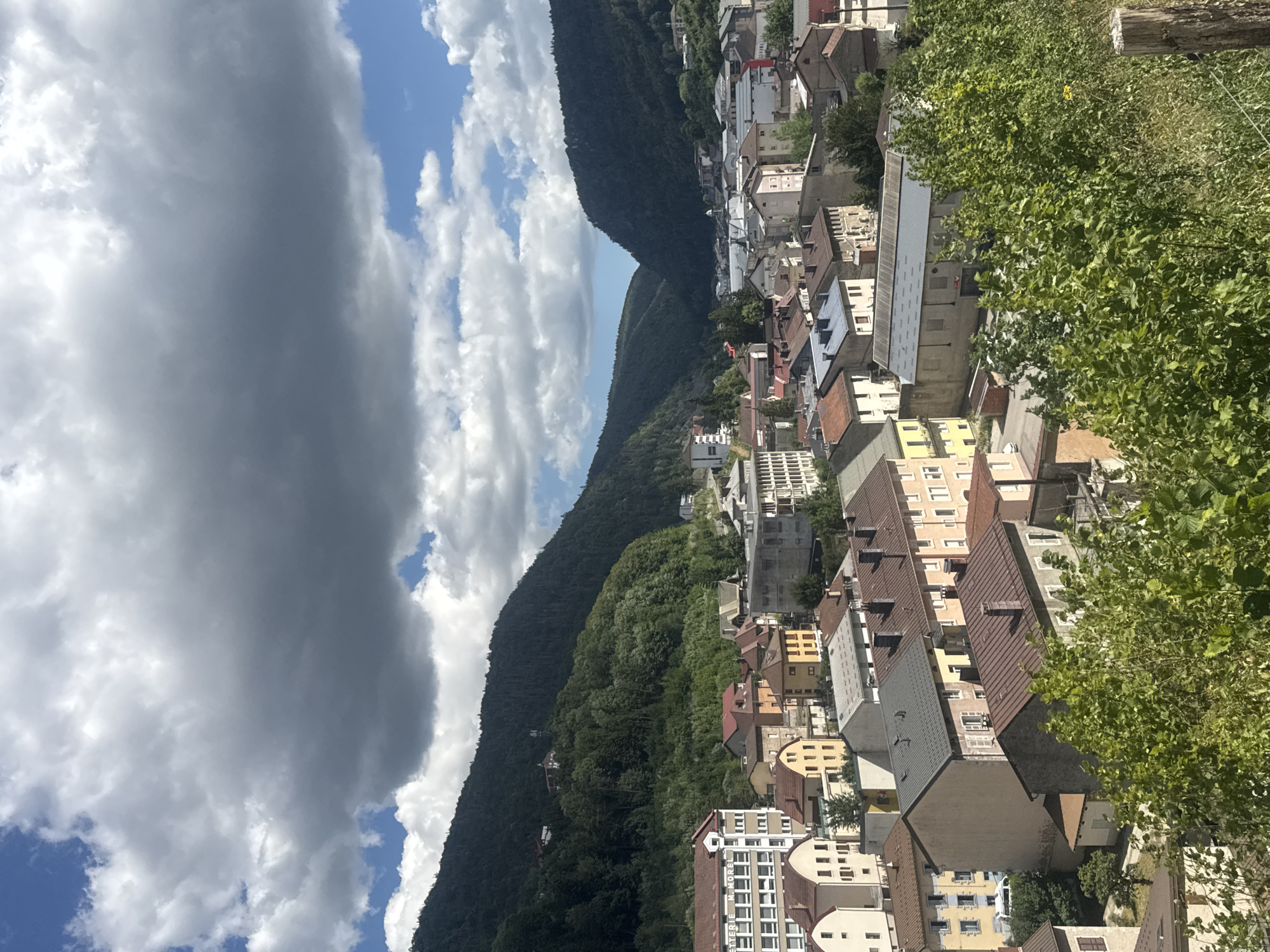 Afternoon stop in a forested French valley town