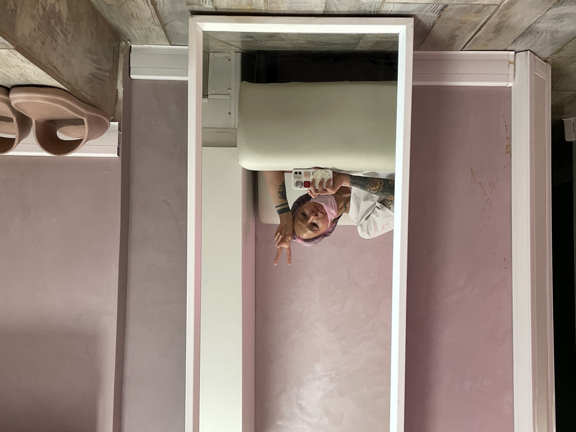 Medical worker takes bathroom selfie in Izhevsk, Russia