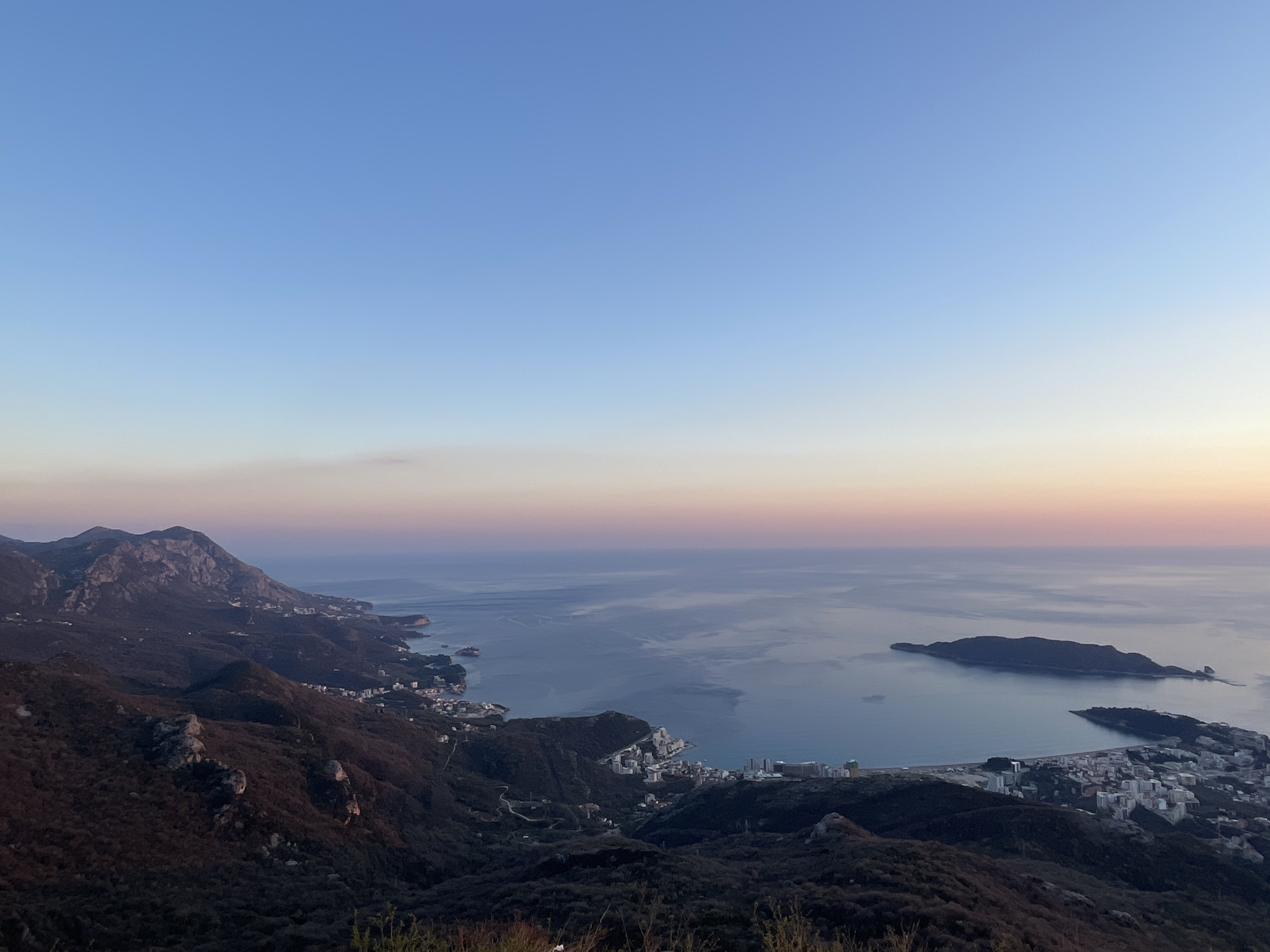 Traveler documents sunset journey through Montenegro coastal mountains