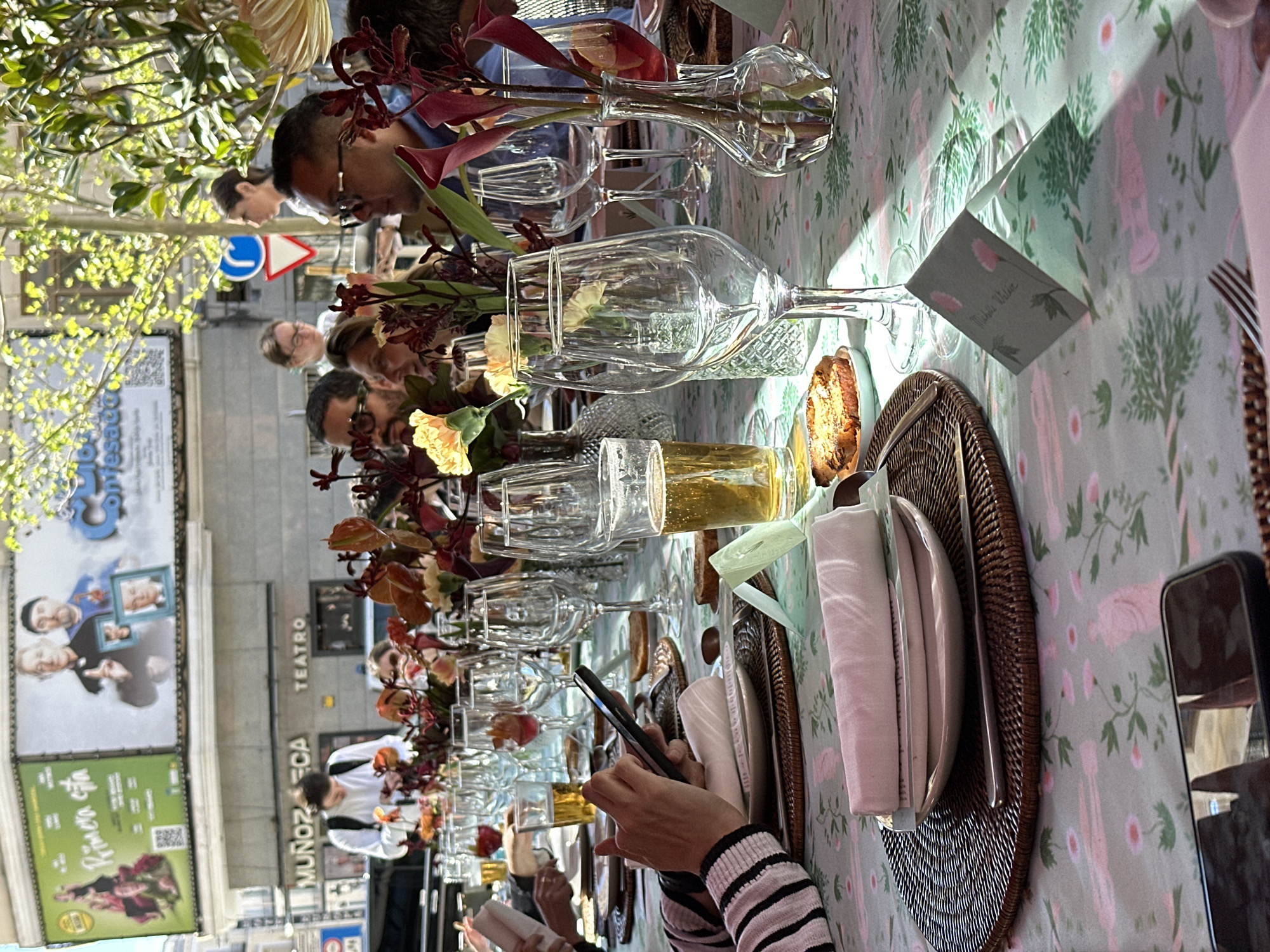 Elaborate outdoor dining setup documented at Madrid hotel