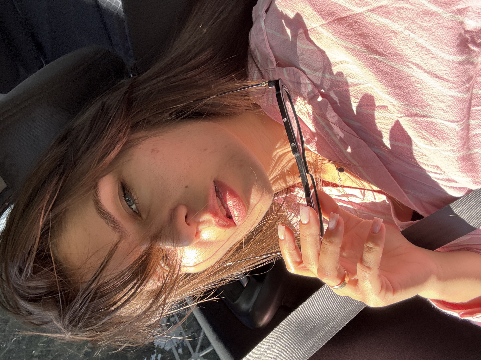 Selfies and candid shots in and around a colorful patchwork VW Lupo