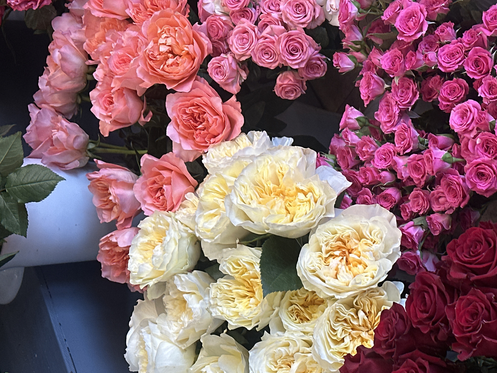 Flower shop displays colorful arrangements in Liepaja, Latvia