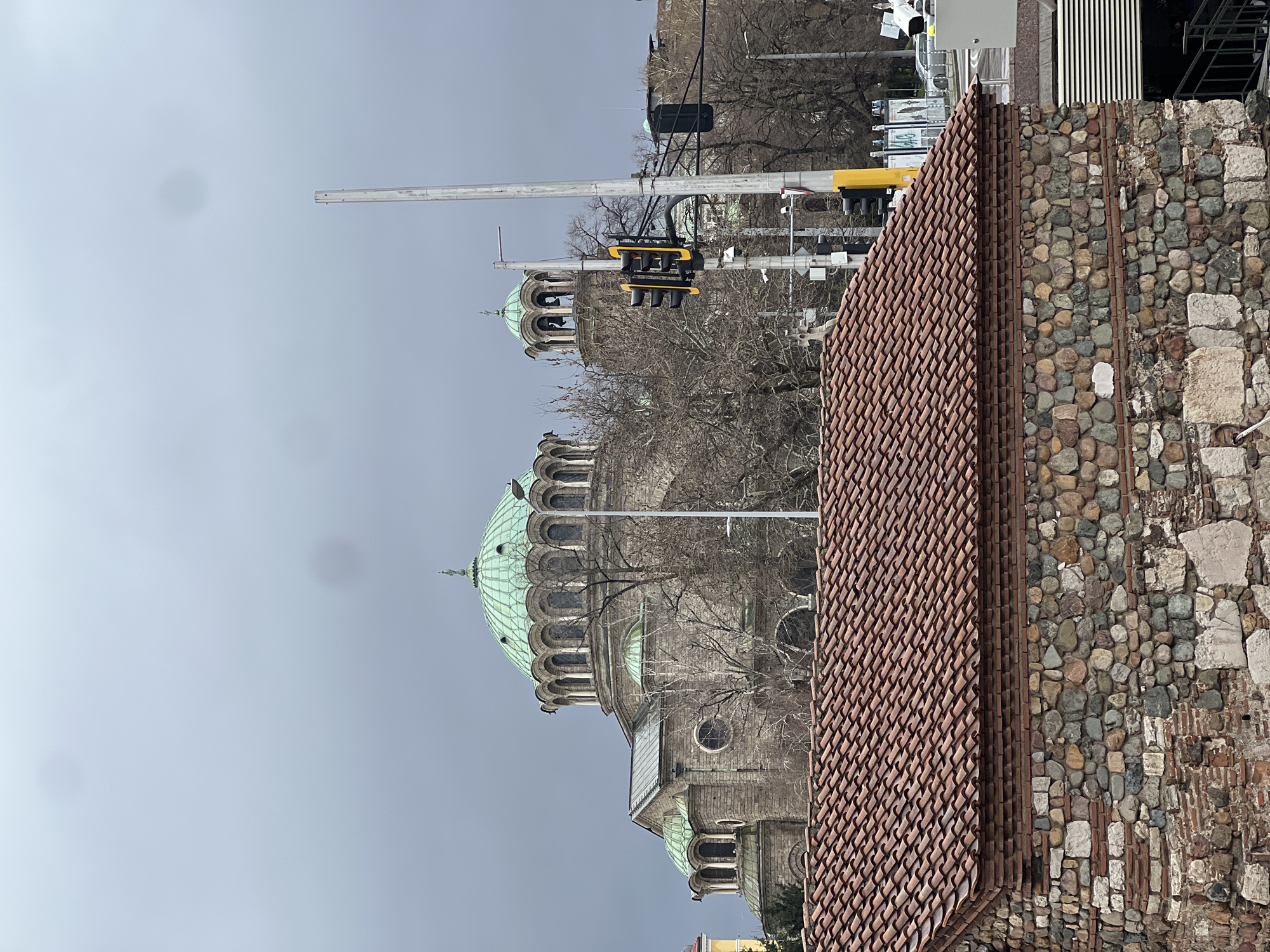 Rainy afternoon scenes documented near Sofia's Alexander Nevsky Cathedral