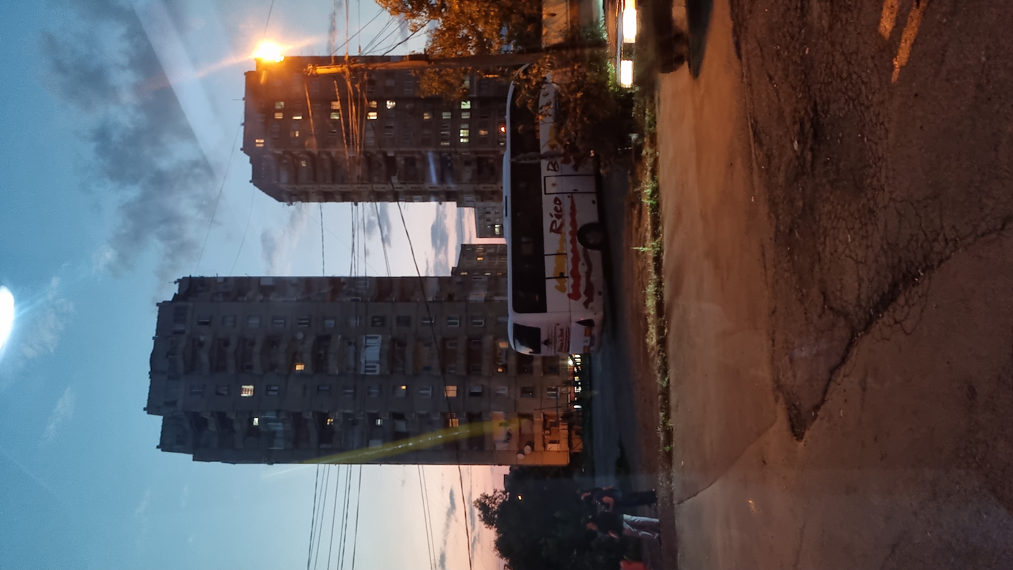 Dusk in a Tbilisi residential neighborhood, caught from a bus