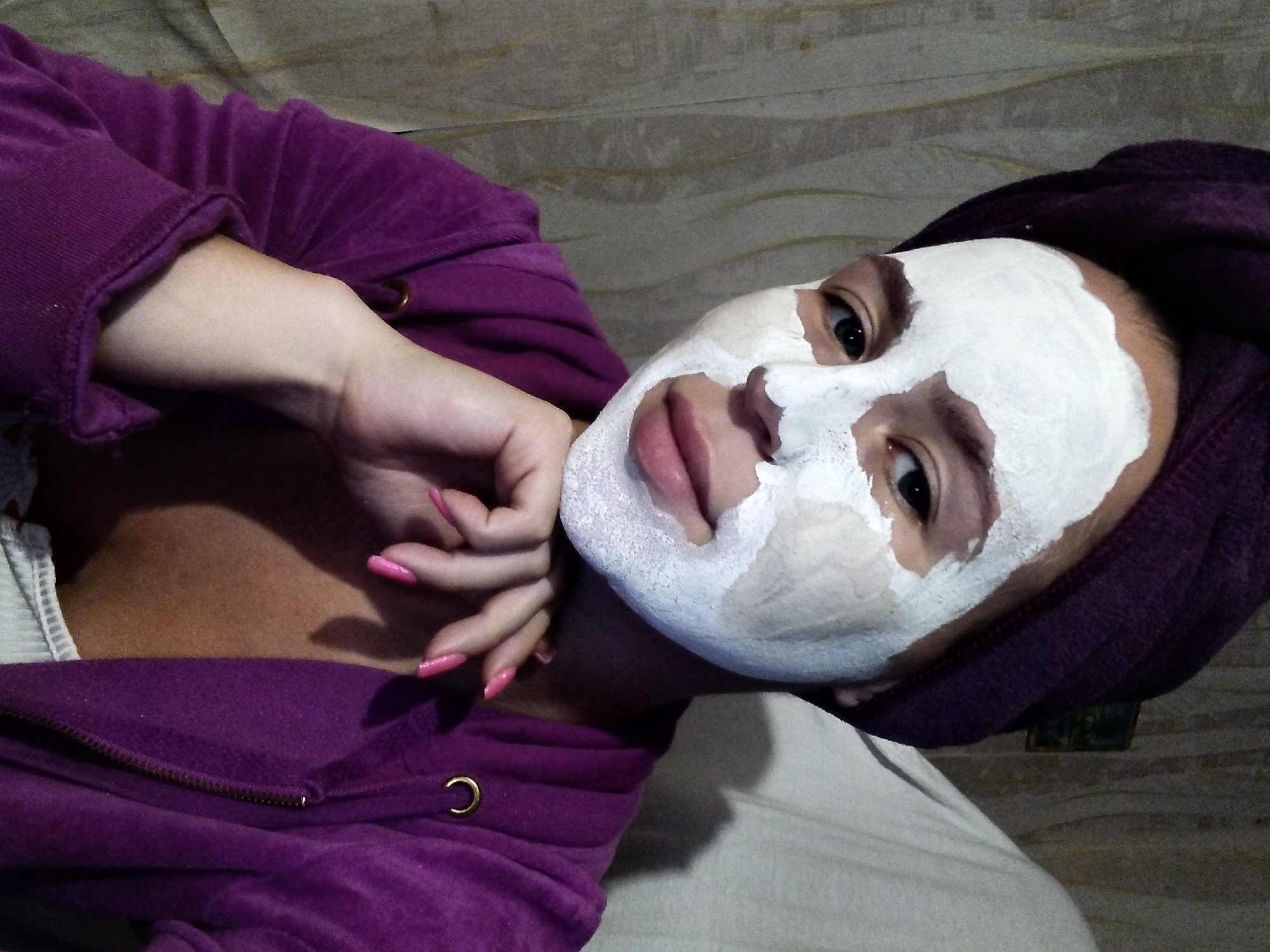 Skincare and selfies at home in Radisne, Ukraine