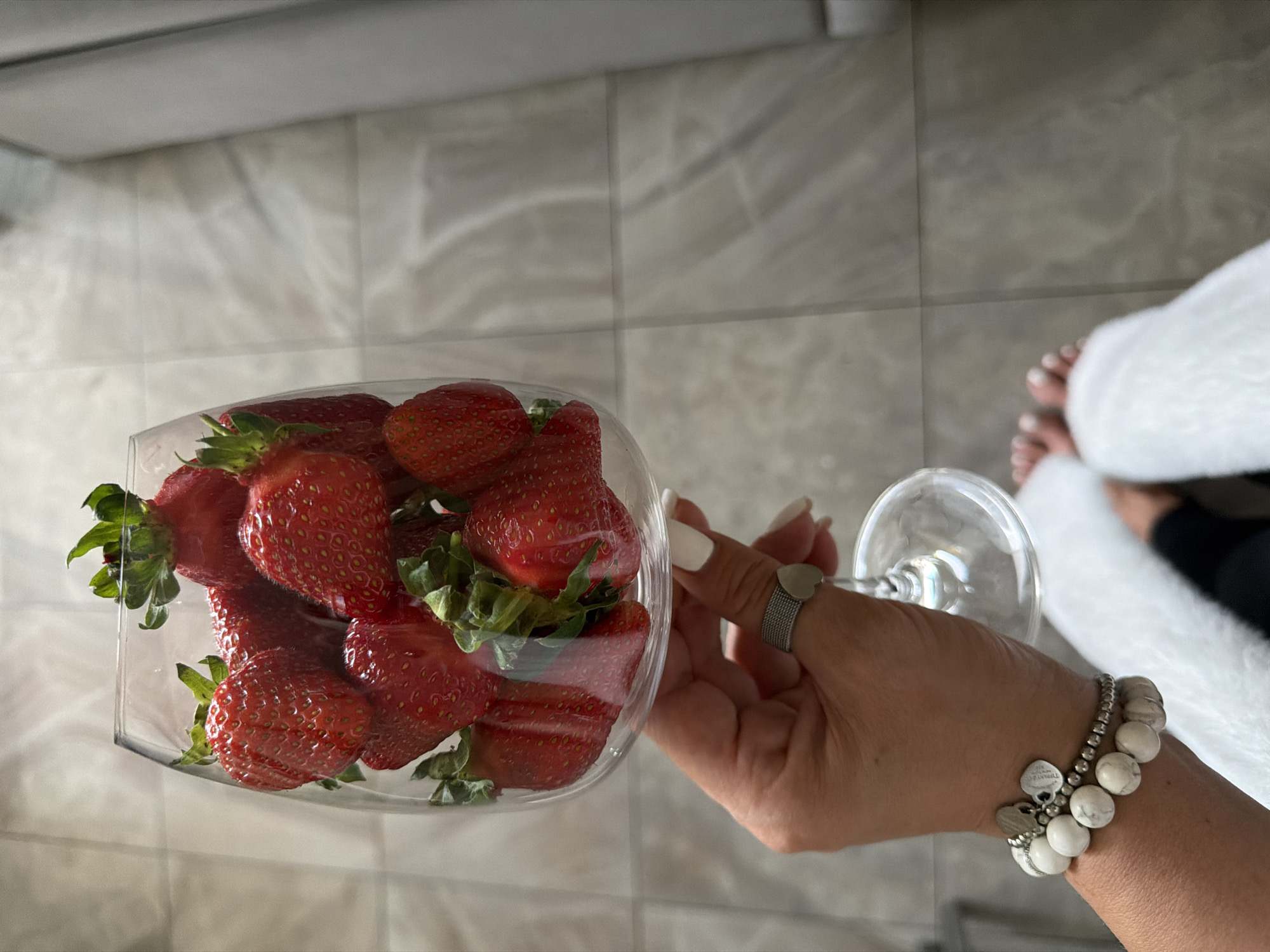 Personal moments captured: strawberry wine glass, mirror selfie, pink rose
