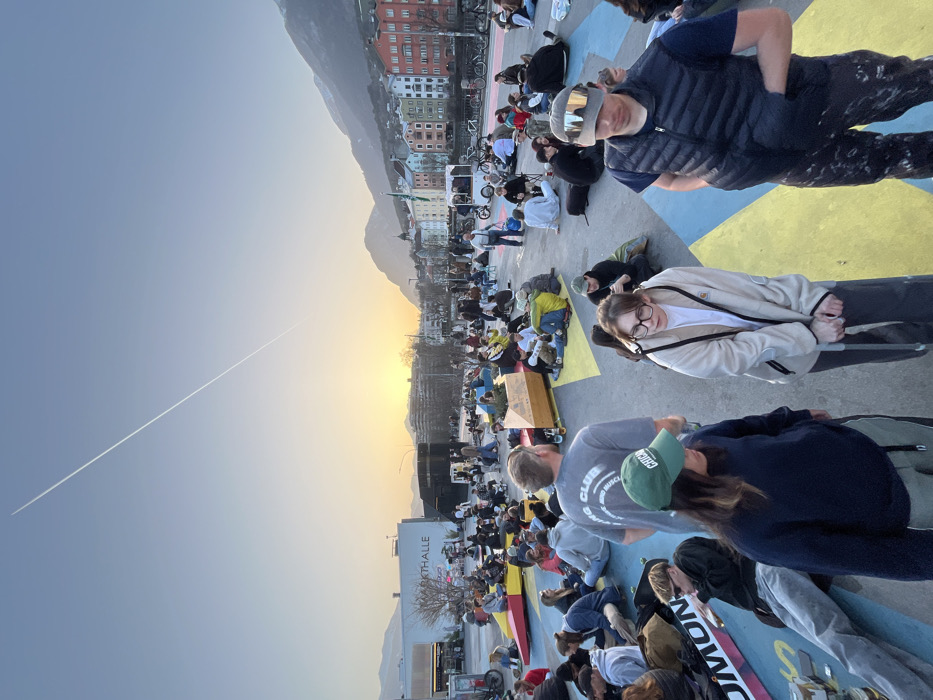 Sunset scene captured at Innsbruck's Inn River plaza