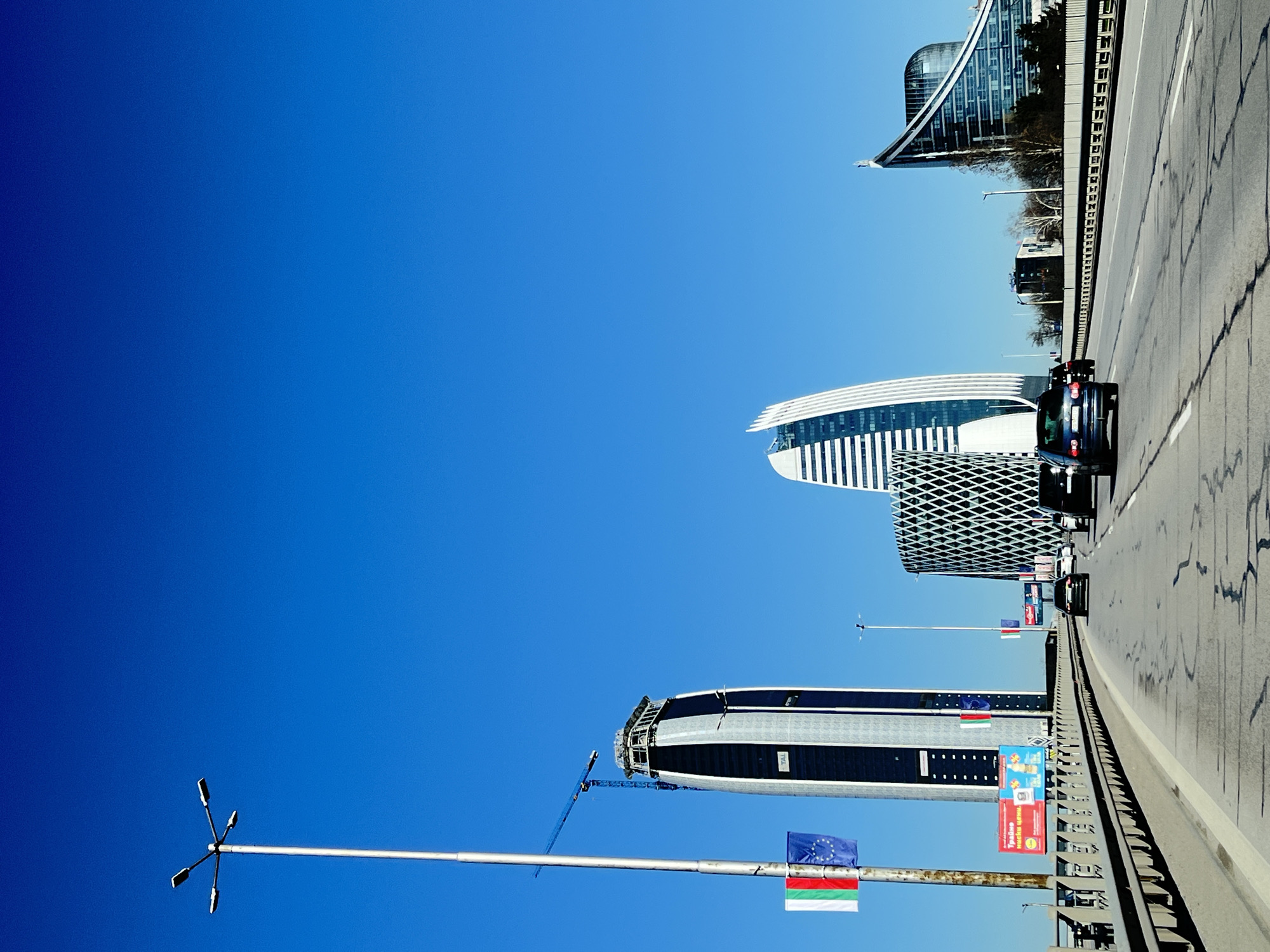 Morning traffic and buildings documented in Sofia, Bulgaria