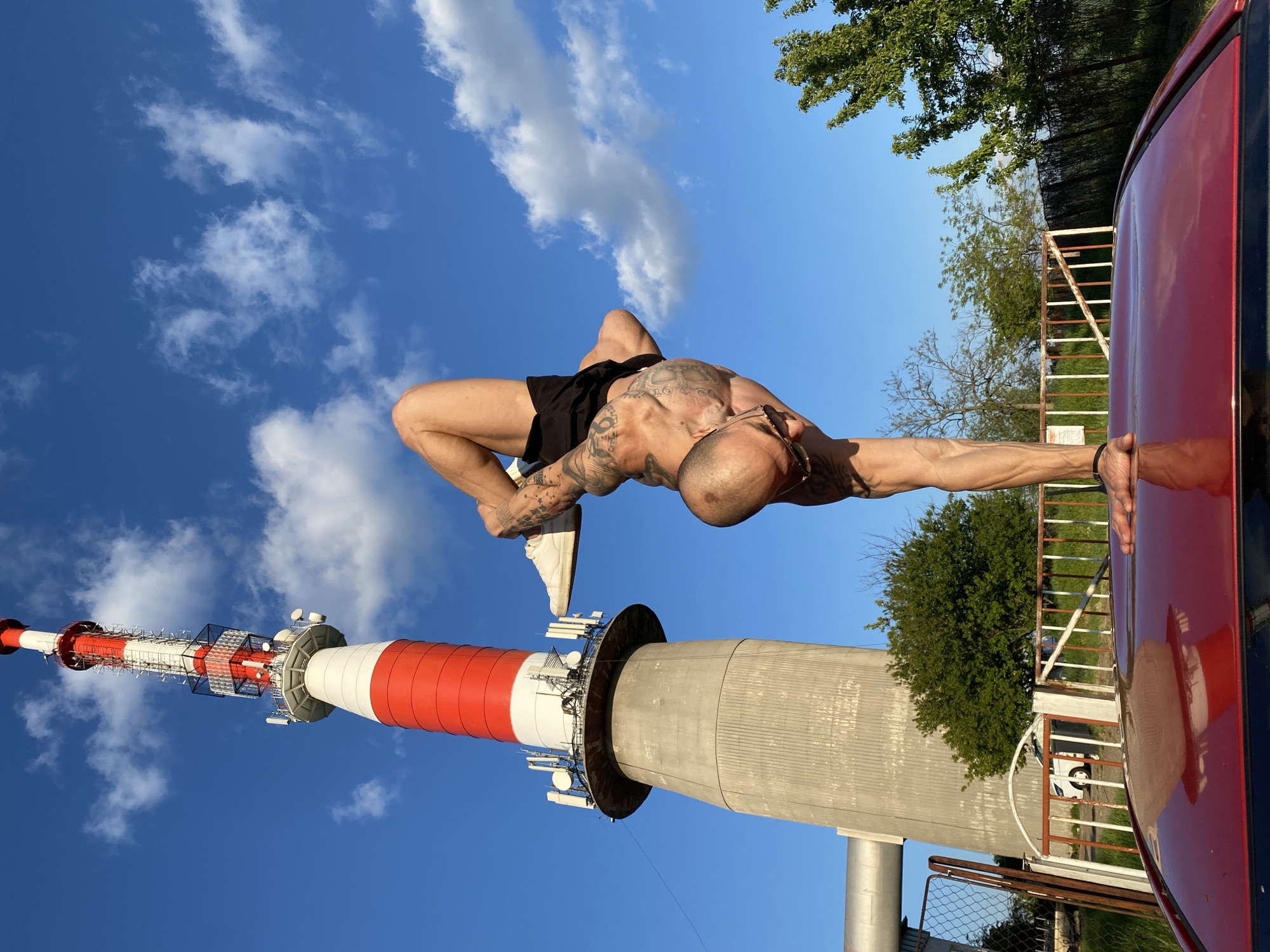 Man performs acrobatic stunts at Bulgaria TV tower