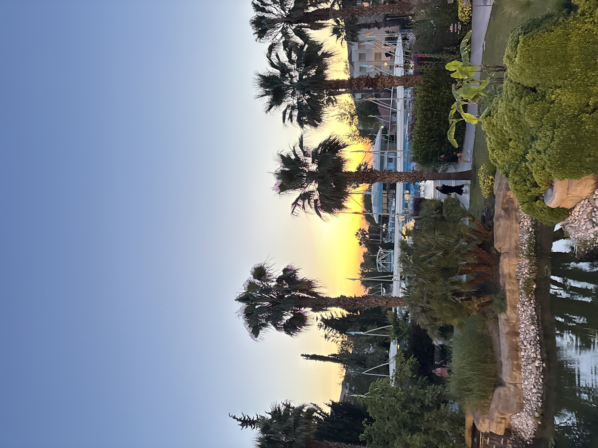 Sunset and resort waterfall captured in Selçuk, Turkey
