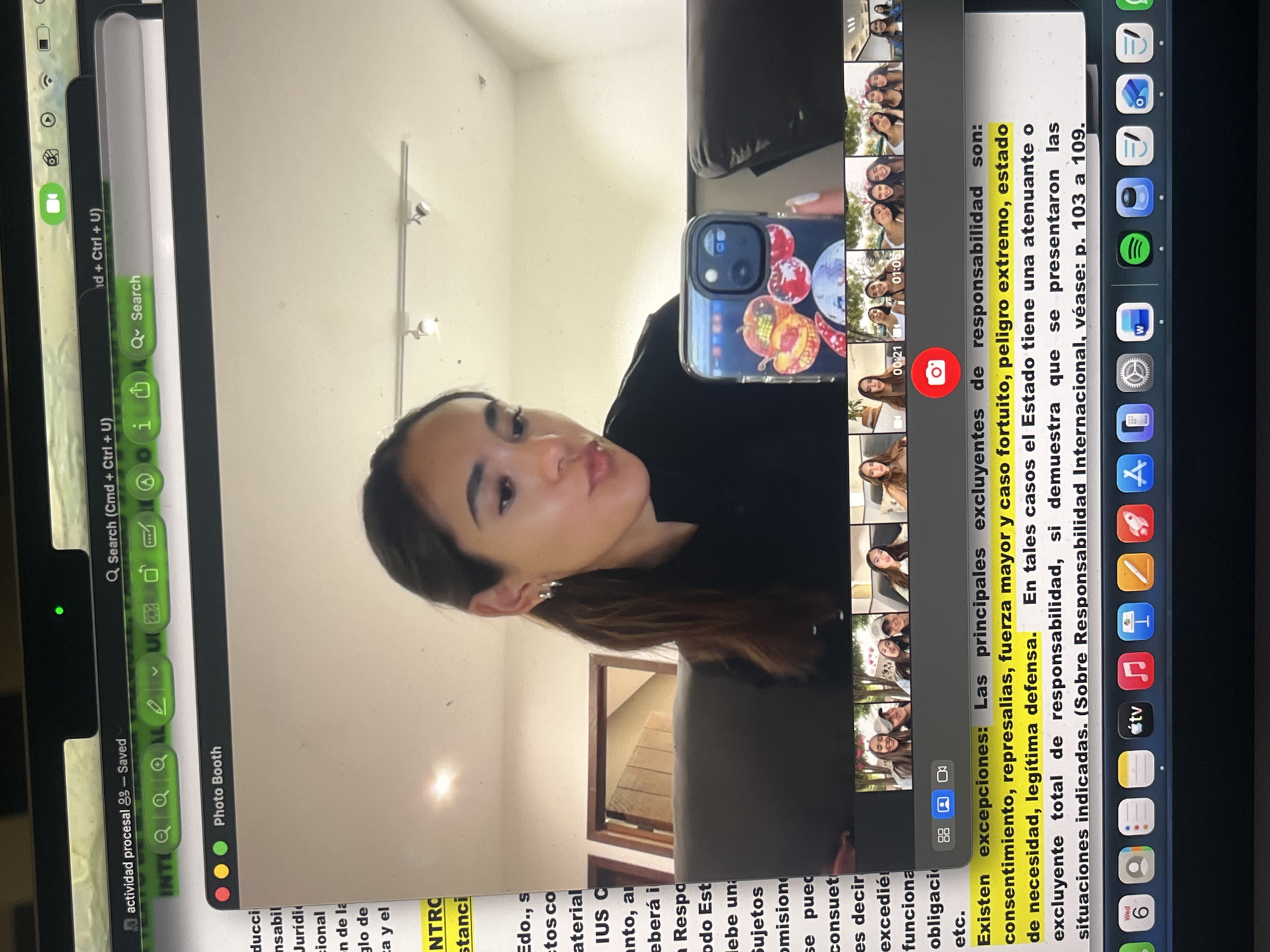Woman documents digital activities during late-night study session