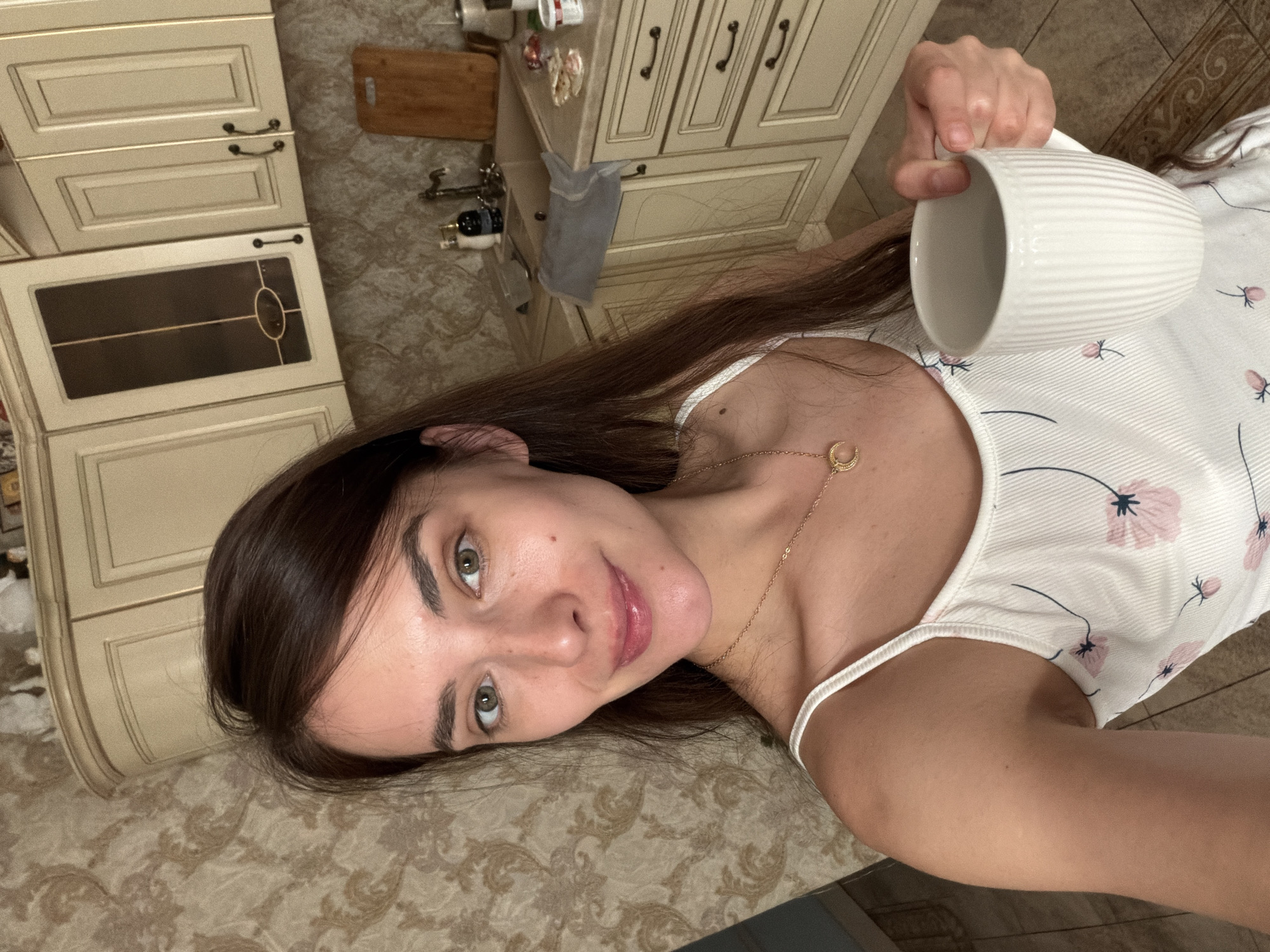 Casual home self-portrait session with a playful, relaxed feel.