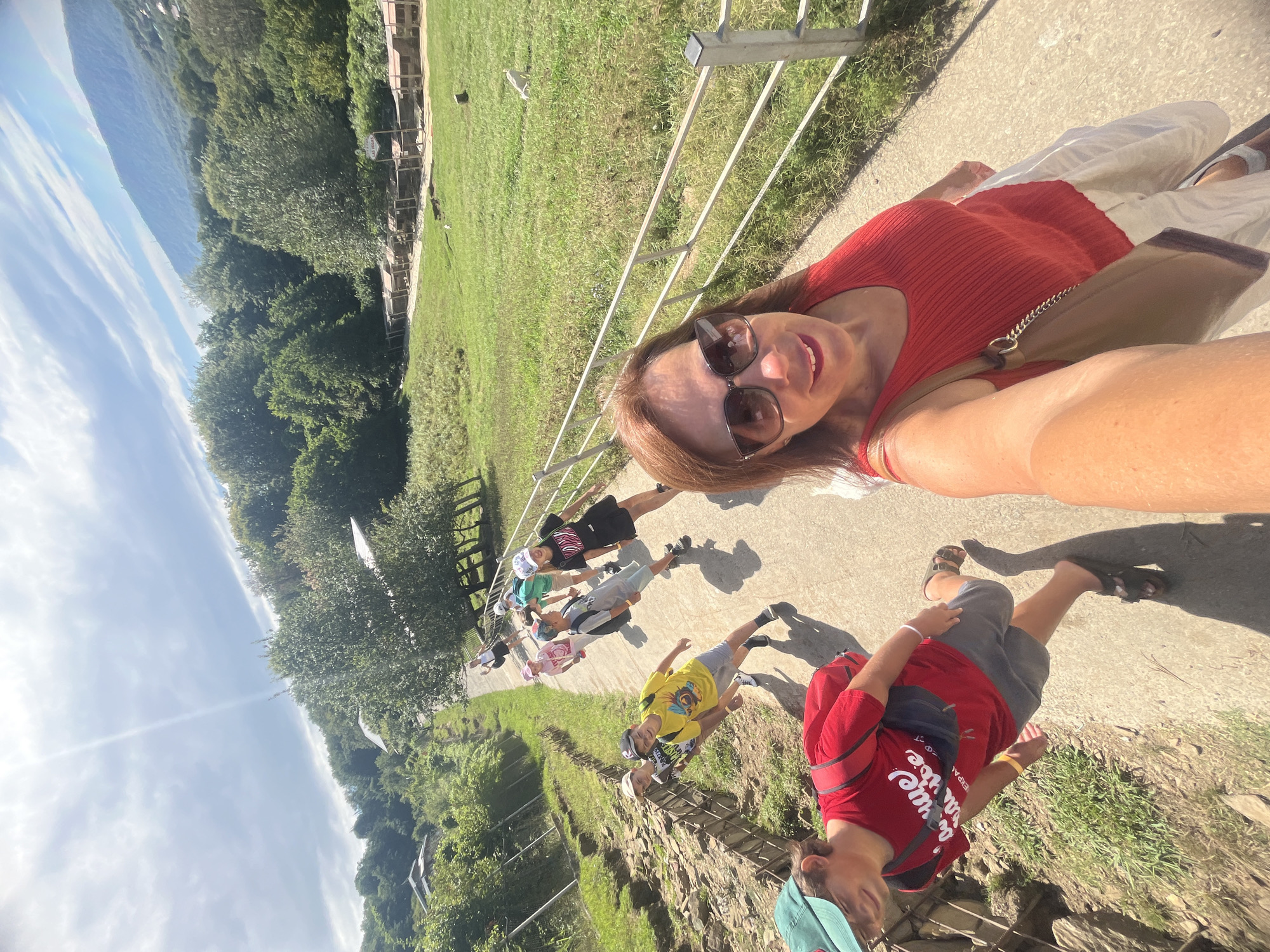 Sunny stopover at a scenic spot with goats in Progress, Russia