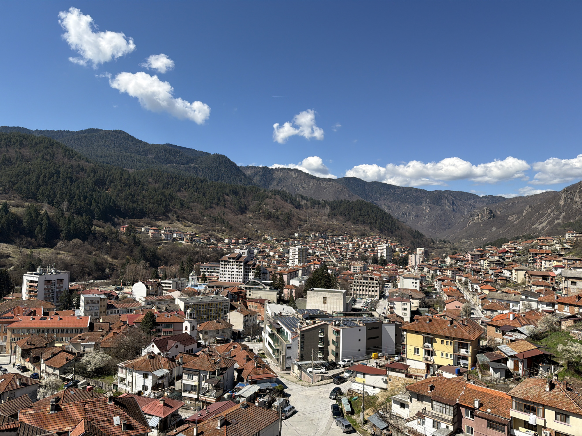 Aerial views captured of mountain town Devin, Bulgaria