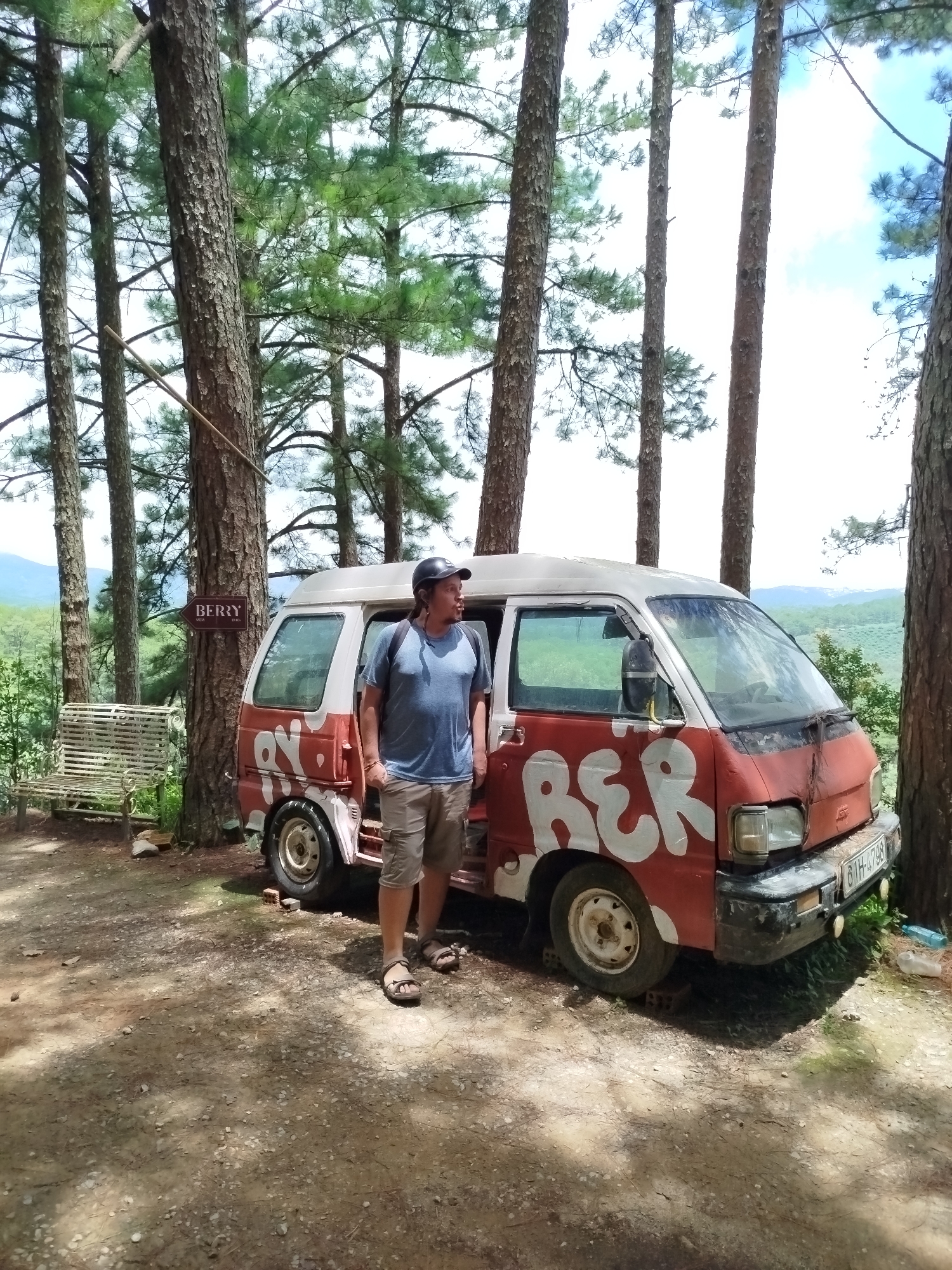 Morning stop at a pine forest scenic spot in Trường An