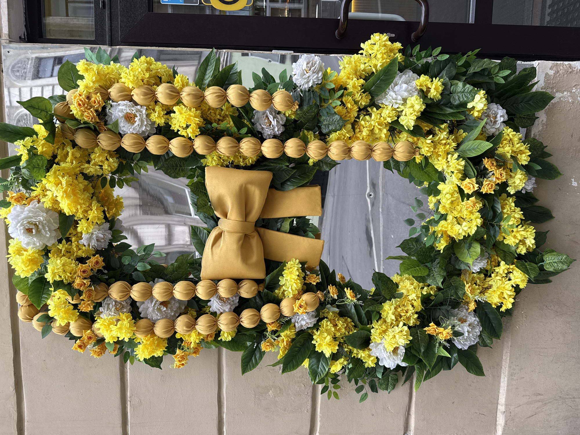Floral decorations spotted outside Saint Petersburg buildings