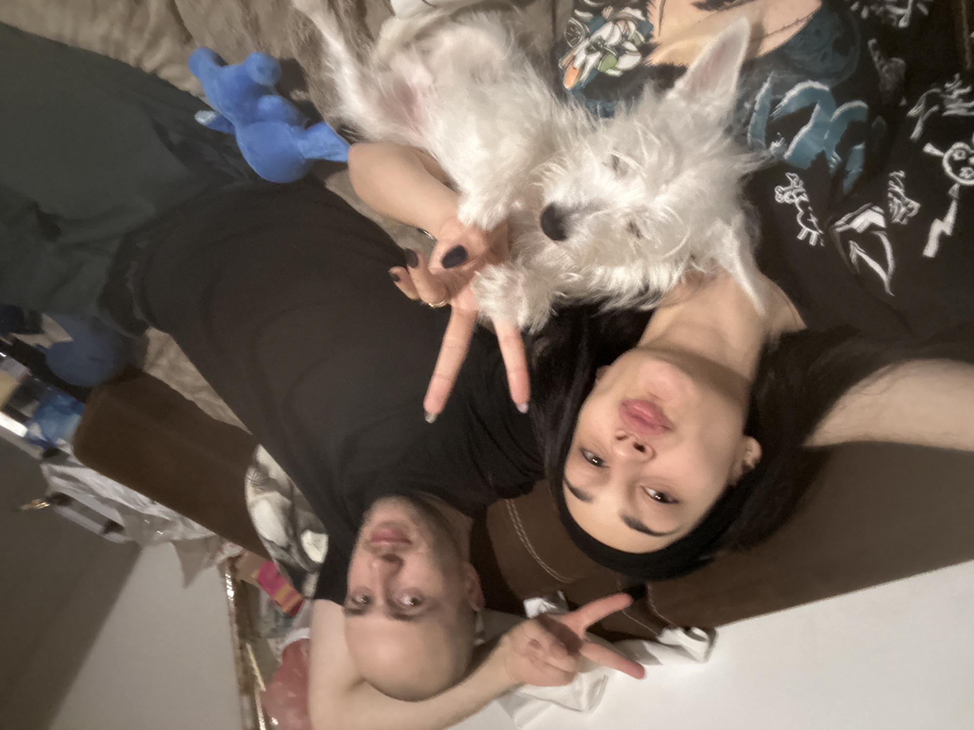 Couple takes selfies with pet dog in Plovdiv apartment