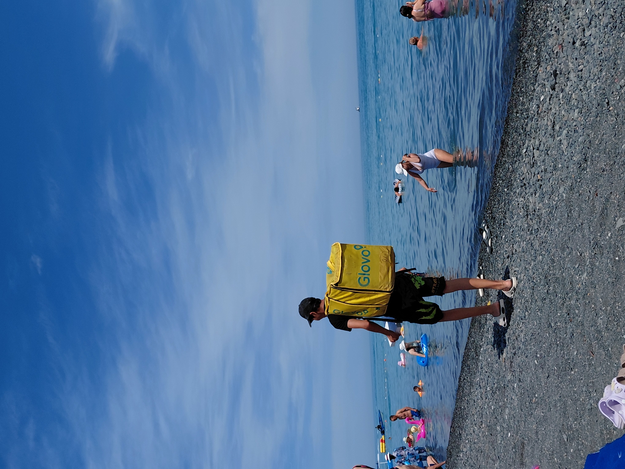 Busy summer day at a Kazakhstan lakeside beach