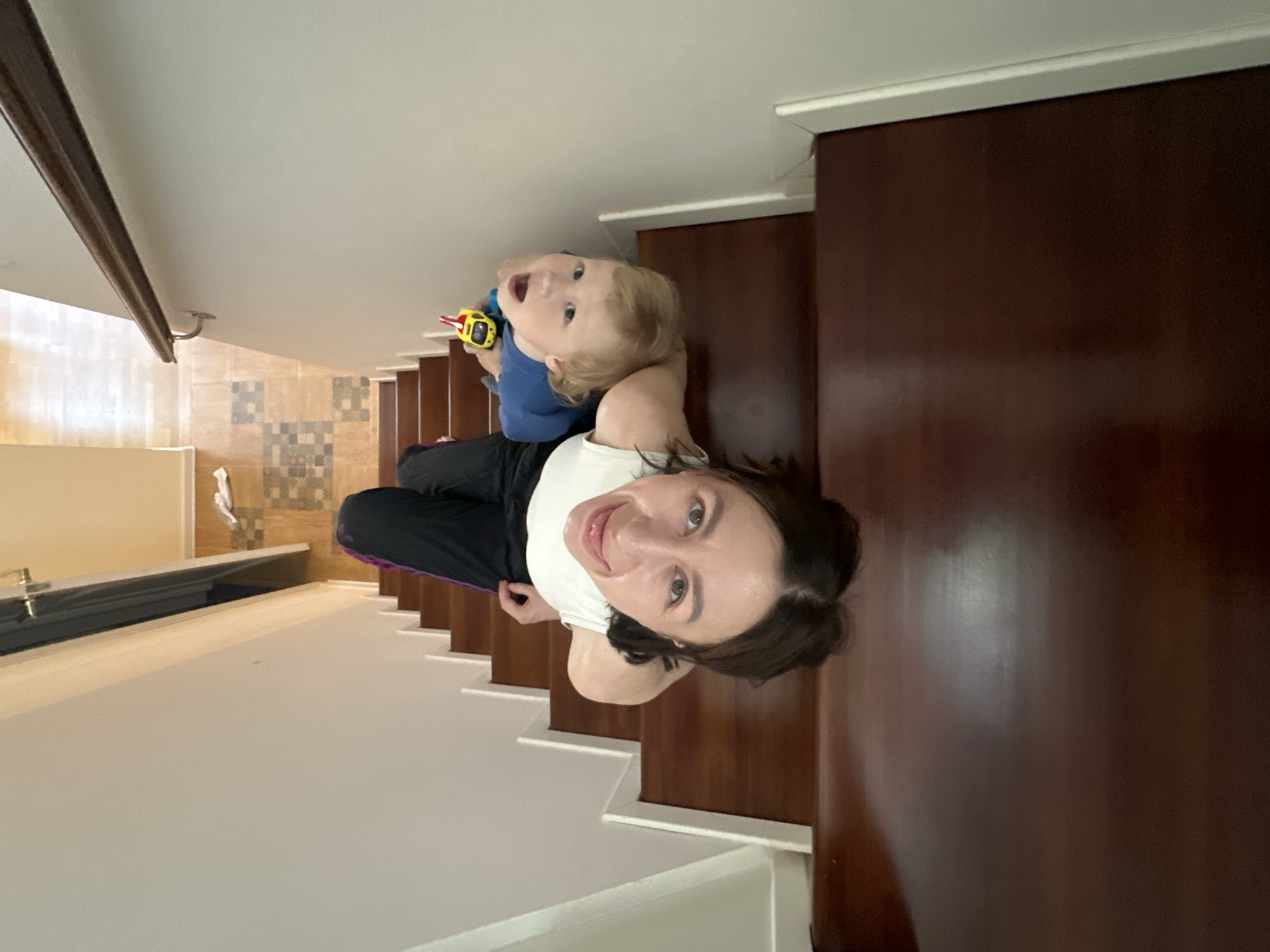 Mother and child's morning routine captured in Russian home