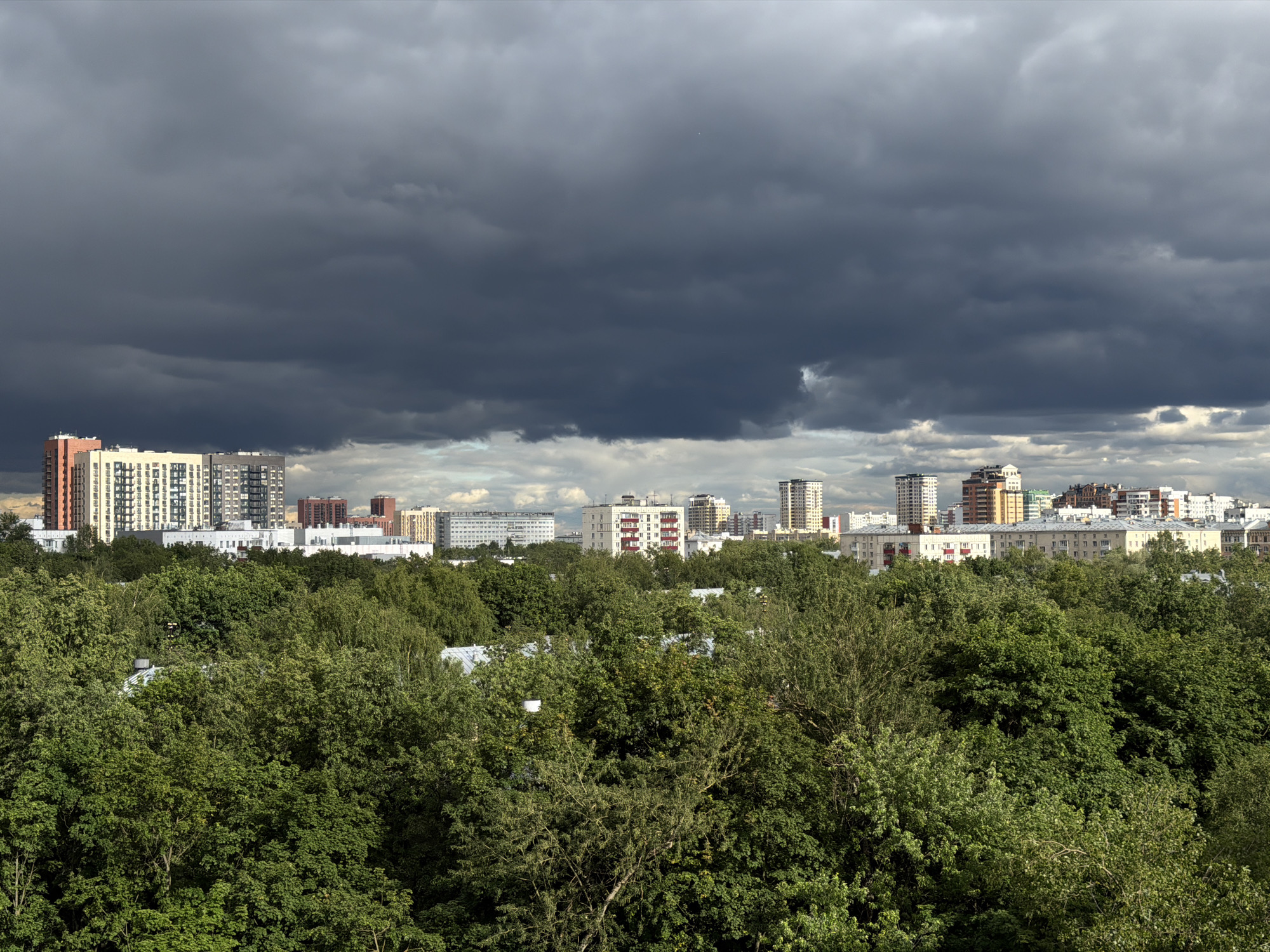 Storm clouds gather over Moscow residential areas