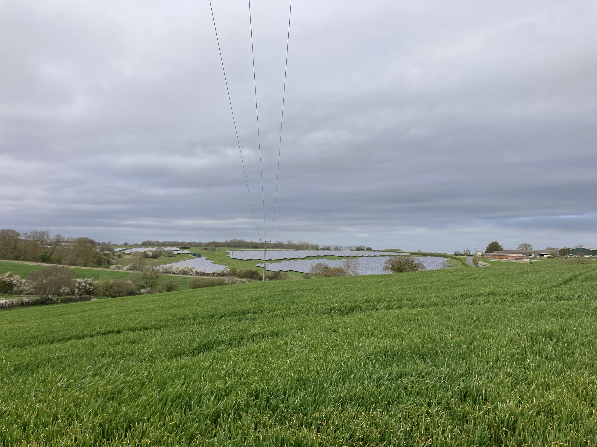 Solar farms observed in rural UK countryside near Wix, Bradfield