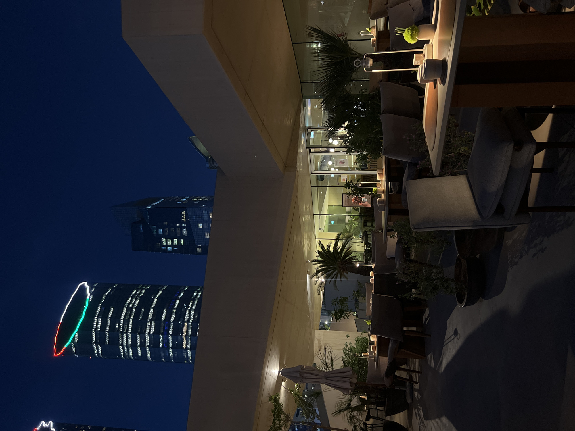 Outdoor dining area prepared for service in Abu Dhabi