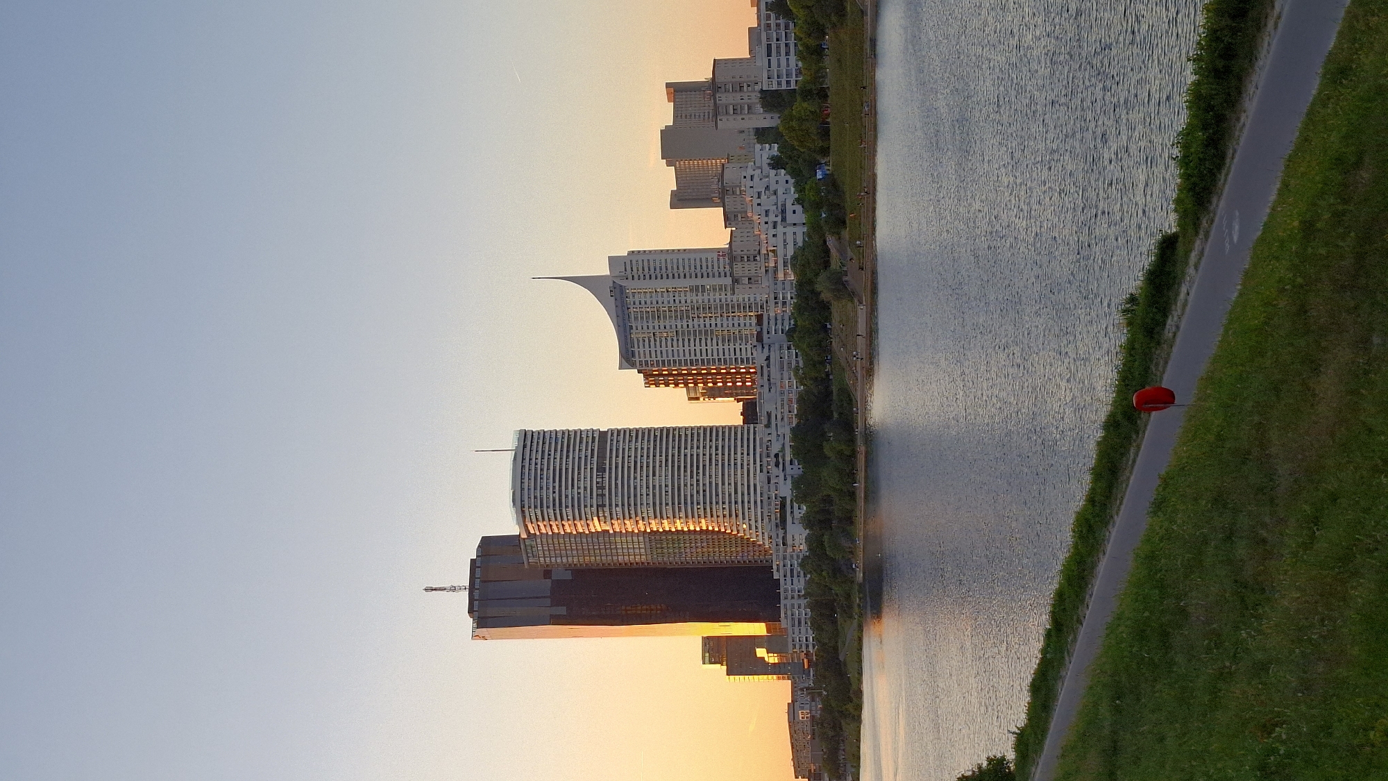 Vienna Danube skyline photographed at sunset