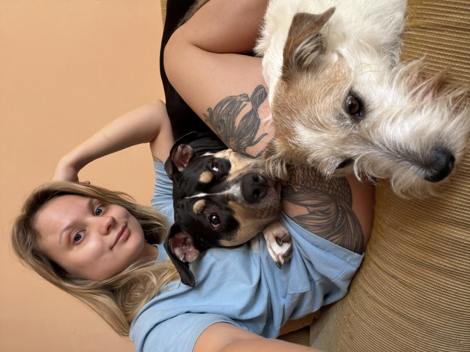 Woman with dogs photographed in Tel Aviv indoor settings