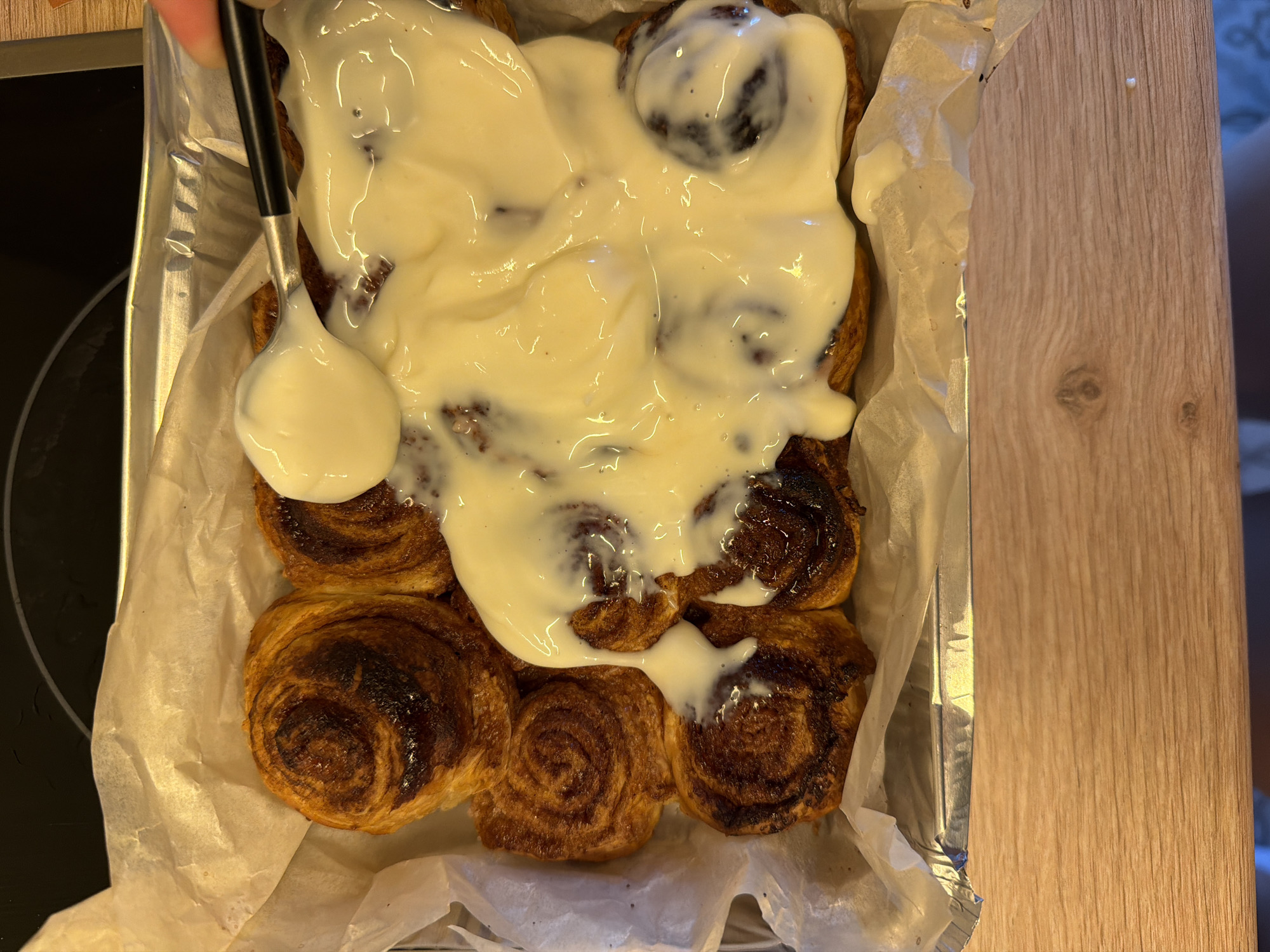 Cinnamon rolls being prepared in Santiago De Compostela kitchen