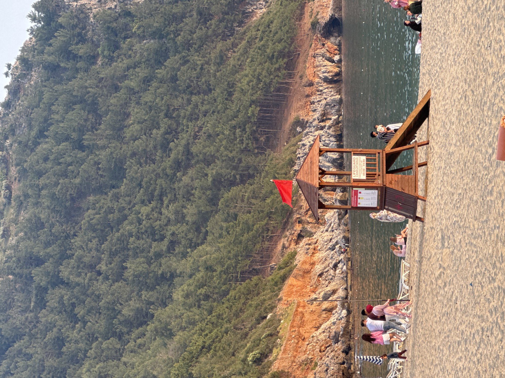 Tourist memories capture coastal resort with beaches, cable cars