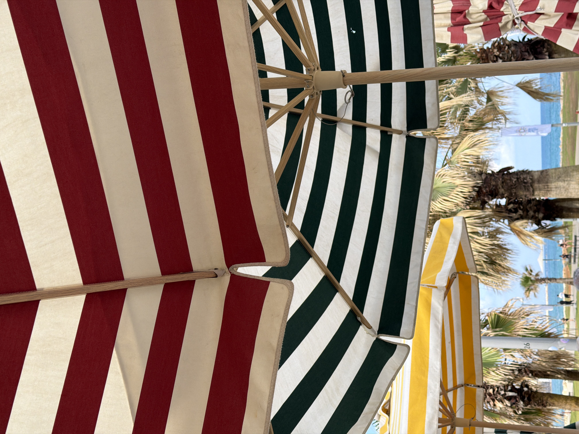 Lazy morning under striped umbrellas on a Tel Aviv beach